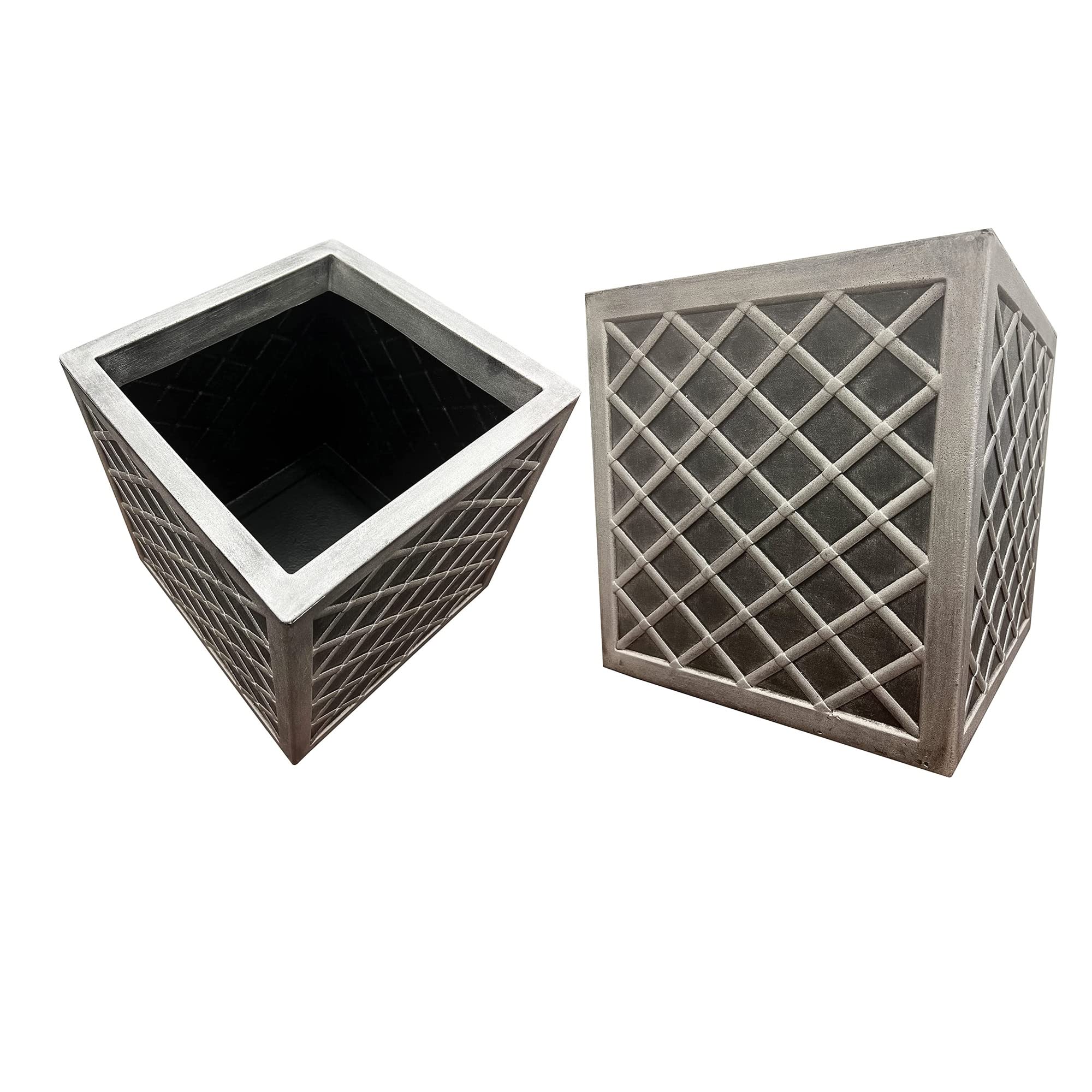 Star Supplies 2 Planters Lazio Effect Trough Square Large Flower Garden Patio Planters In Pewter Grey (2 Planters)