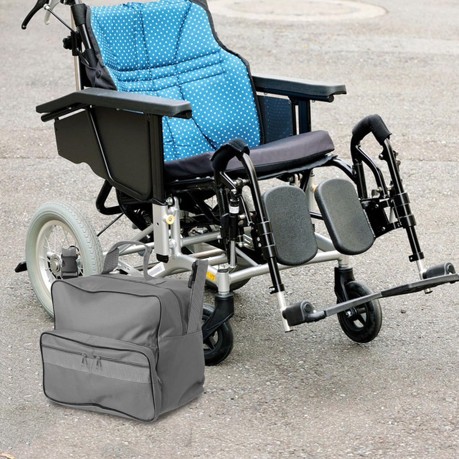 Borsa Portaoggetti per Sedia a Rotelle 35X19X30 CM Organizer Laterale Tasche Esterne e Portabicchieri Zaino da Appendere per Sedie Elettriche e Passeggini per Viaggi e Uso