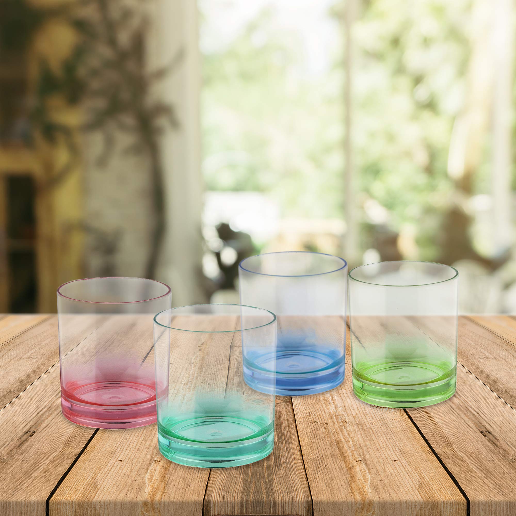 Trina Turk Ombre Colors 4 Piece Melamine Glasses, Lightweight Indoor/Outdoor Drinkware Set for Entertaining, Barbecues, Picnics, Parties, Camping-BPA-Free, Unbreakable, 13 oz, Old Fashion