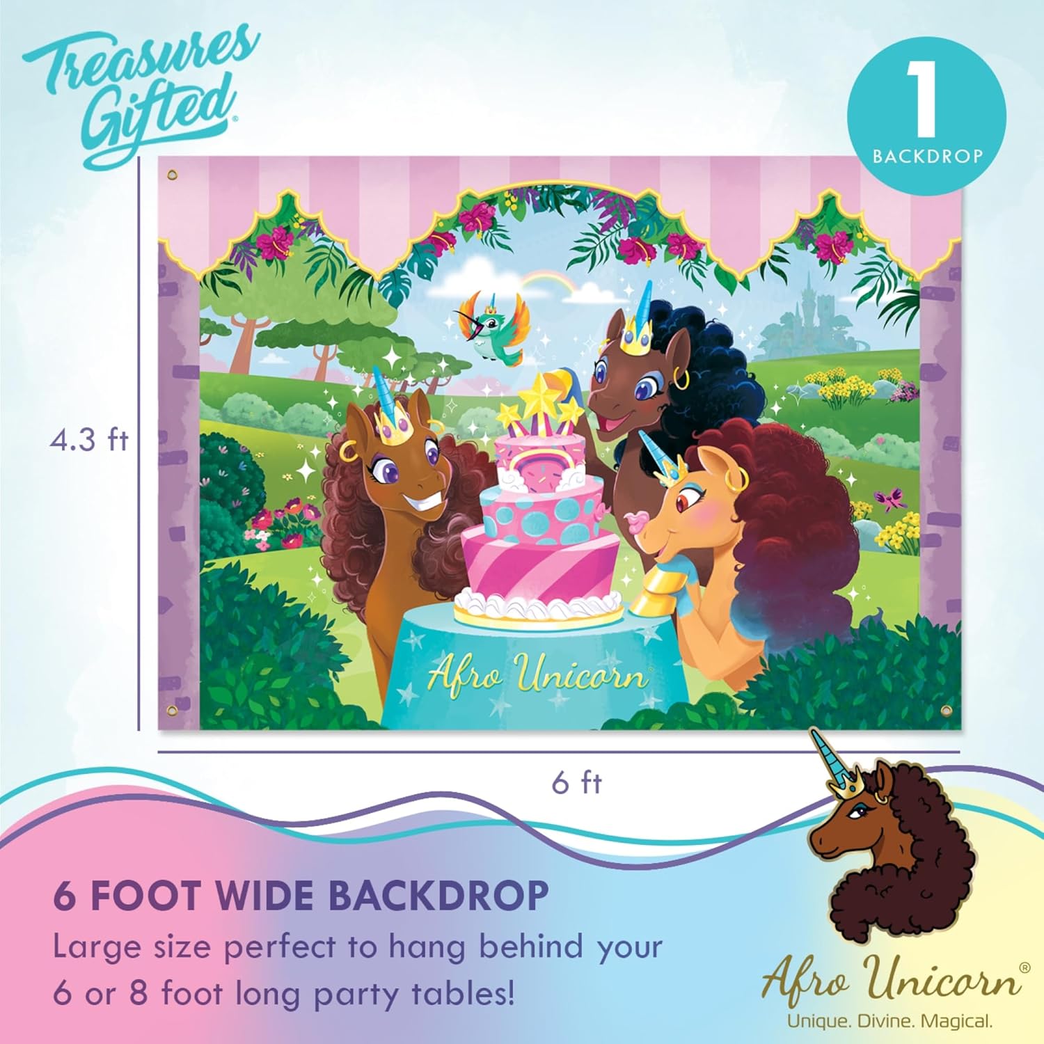 Treasures Gifted Officially Licensed Afro Unicorn Birthday Party Supplies - Serves 24 Guests - Ultimate Set Afro Unicorn Birthday Decorations for Girls - Dinnerware, Banners, Cake Toppers, & More