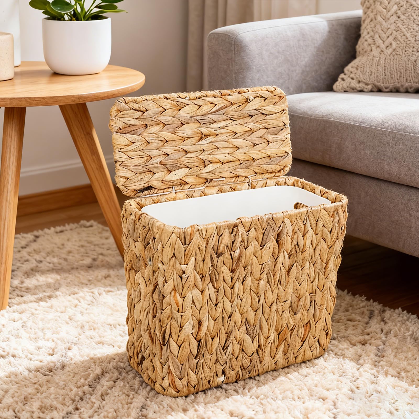 Stilvoller Rattan Mülleimer, innerer Eimerdeckel zur Geruchskontrolle, natürliches, Zuhause, Nassräume, Rattan Mülleimer