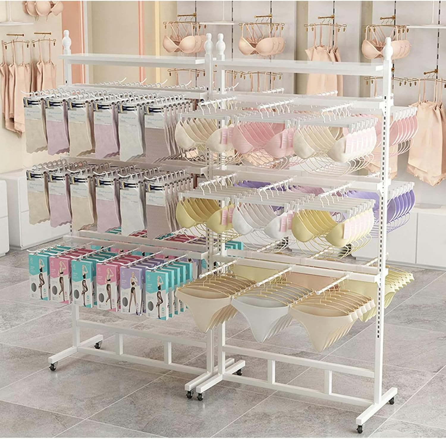 Commercial Underwear/Bras Display Rack with Storage Shelf, Space Saving Closet Organizer for Socks Accessories Scarves and Gloves, Lingerie Standing Bra Panties Underwear Stand Shelves