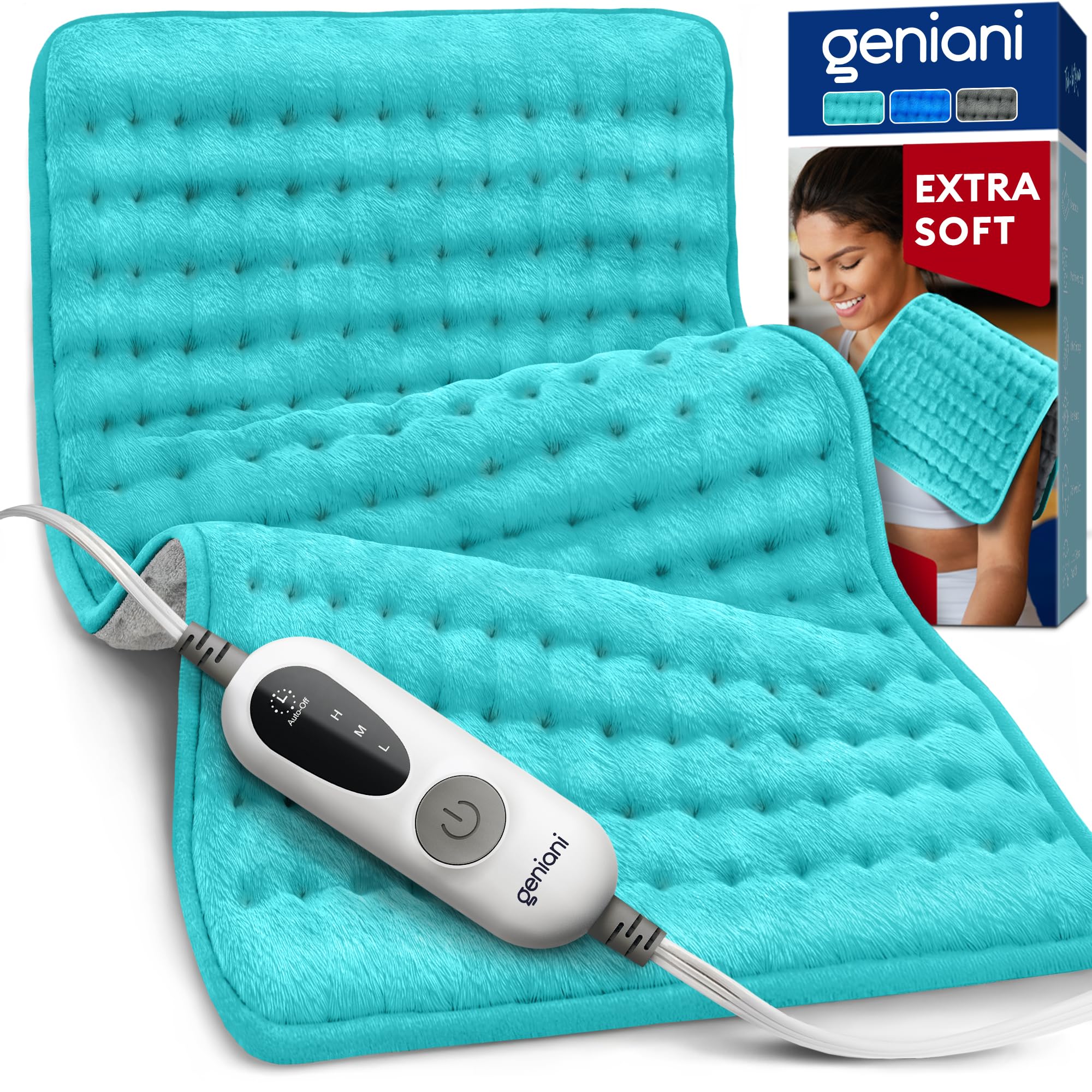 GENIANI Electric Heating Pad for Back Pain &amp; Cramps Relief, Electric Throw, Self Care Gifts for Women, Heating Pad for Neck &amp; Shoulder, Machine Washable Microplush, Auto Shut Off (12×24", Green)