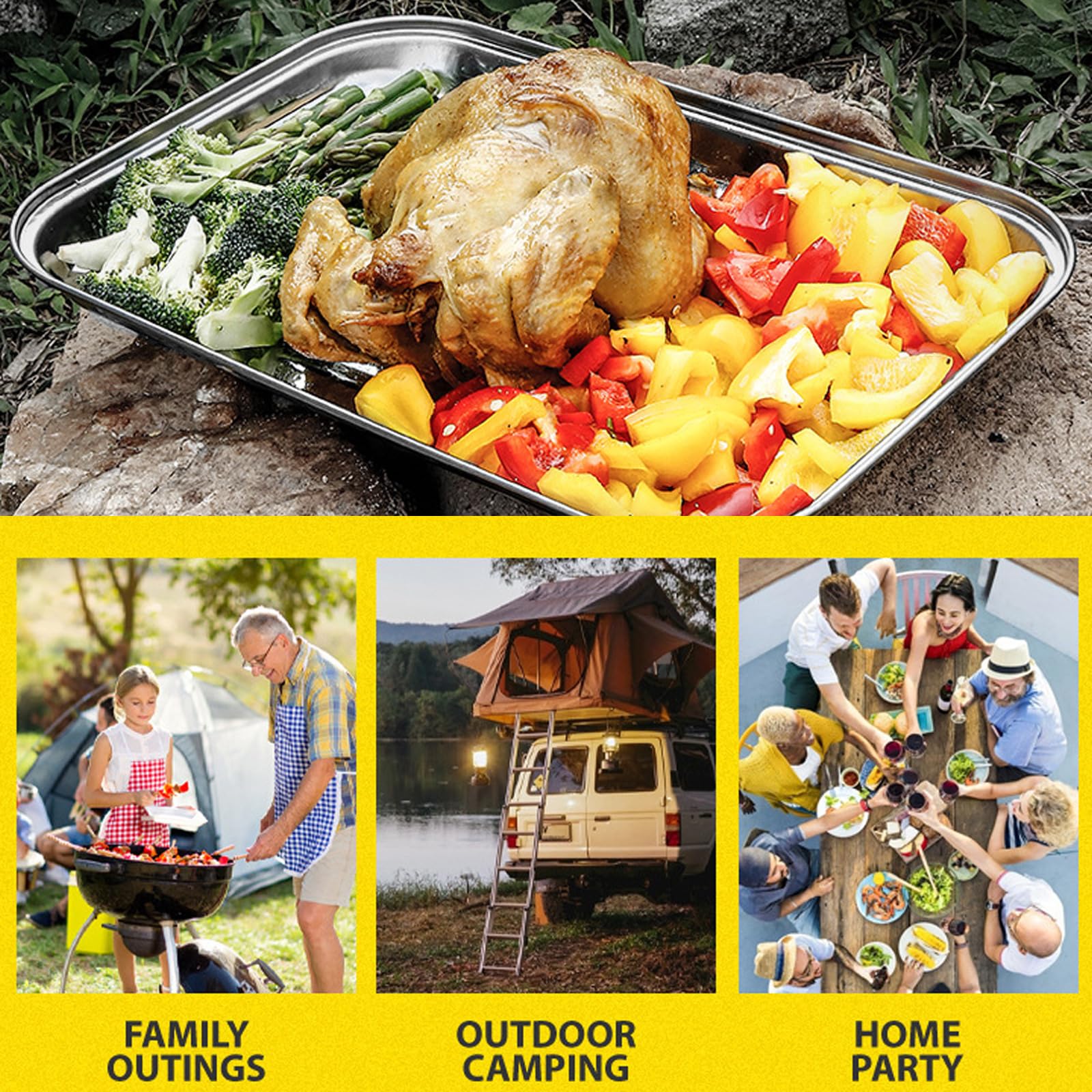 3 Cuencos para Barbacoa de Acero Inoxidable Reutilizables para Verduras, Carne y Pescado, Accesorios para Parrilla de Gas o Carbón, Cesta de Barbacoa con Agujeros, 34,5 x 24 x 2 cm