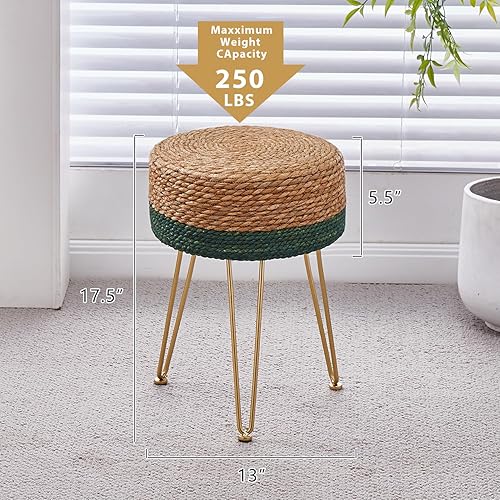 Miniatura 3 de Cpintltr Natural Seagrass - Pufs de tejido a mano, taburete otomano de terciopelo, taburete otomano redondo con patas de metal para sala de estar,