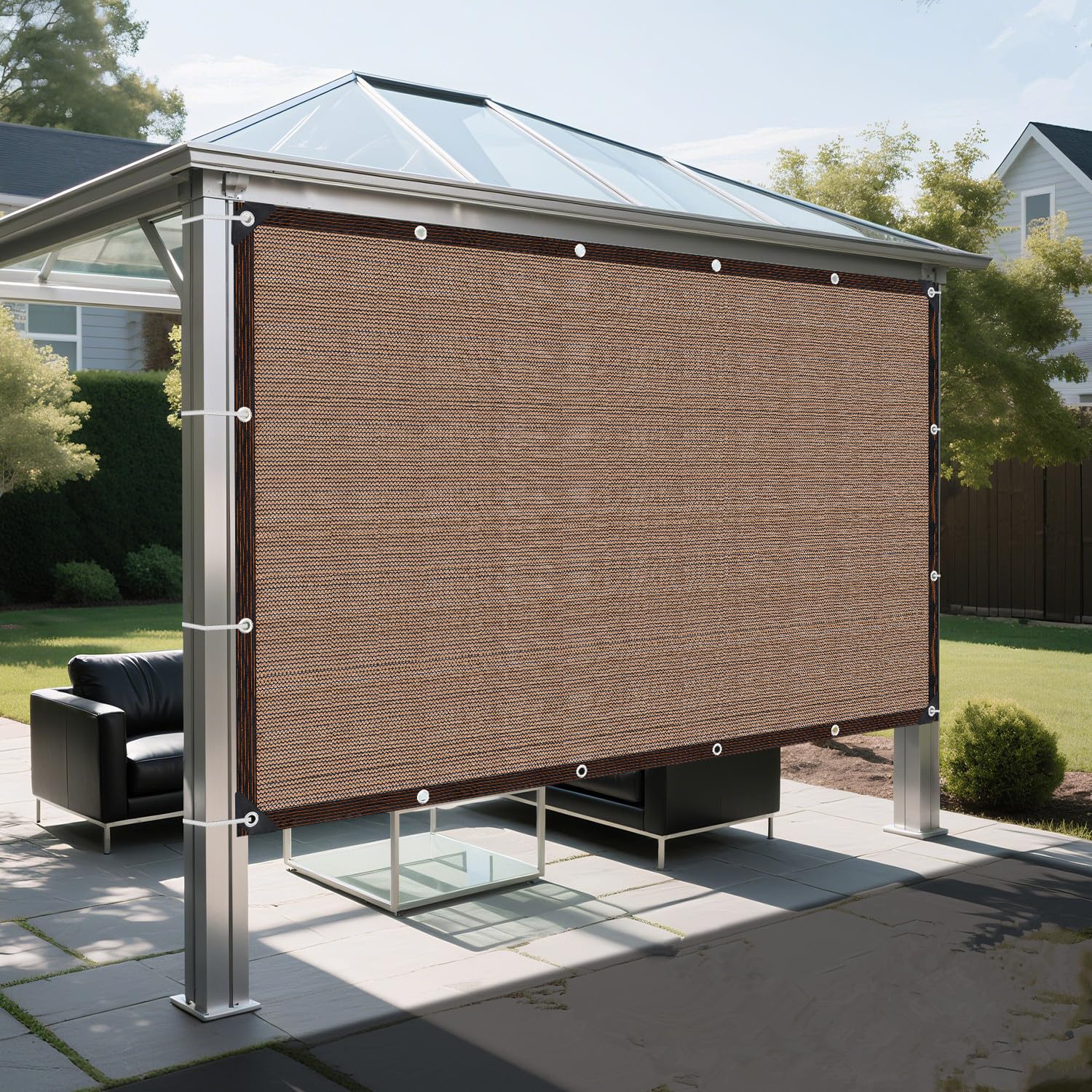 Filet D'ombrage avec œillets - Voile D'ombrage de Jardin - 3.5x4.5m - Filet Protection Solaire 90% UV - Toile Ombrage pour Plantes, Serre Terrasse Poulailler Coupe-Vent et Perméable à l'eau - Café
