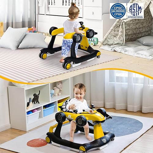 Miniatura 18 de BABY JOY Andador de bebé 4 en 1, caminador de actividad plegable con altura y velocidad ajustables, música, luces, antivuelco, andador de empuje