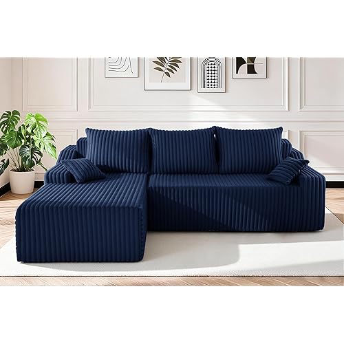HABUTWAY 94'' Cloud Sectional Couch, Boneless Sofa with Deep Seat, Modular Comfy L-Shape Couch with Chaise for Living Room Bedroom, No Assembly Required(Blue,Left Facing Chaise)