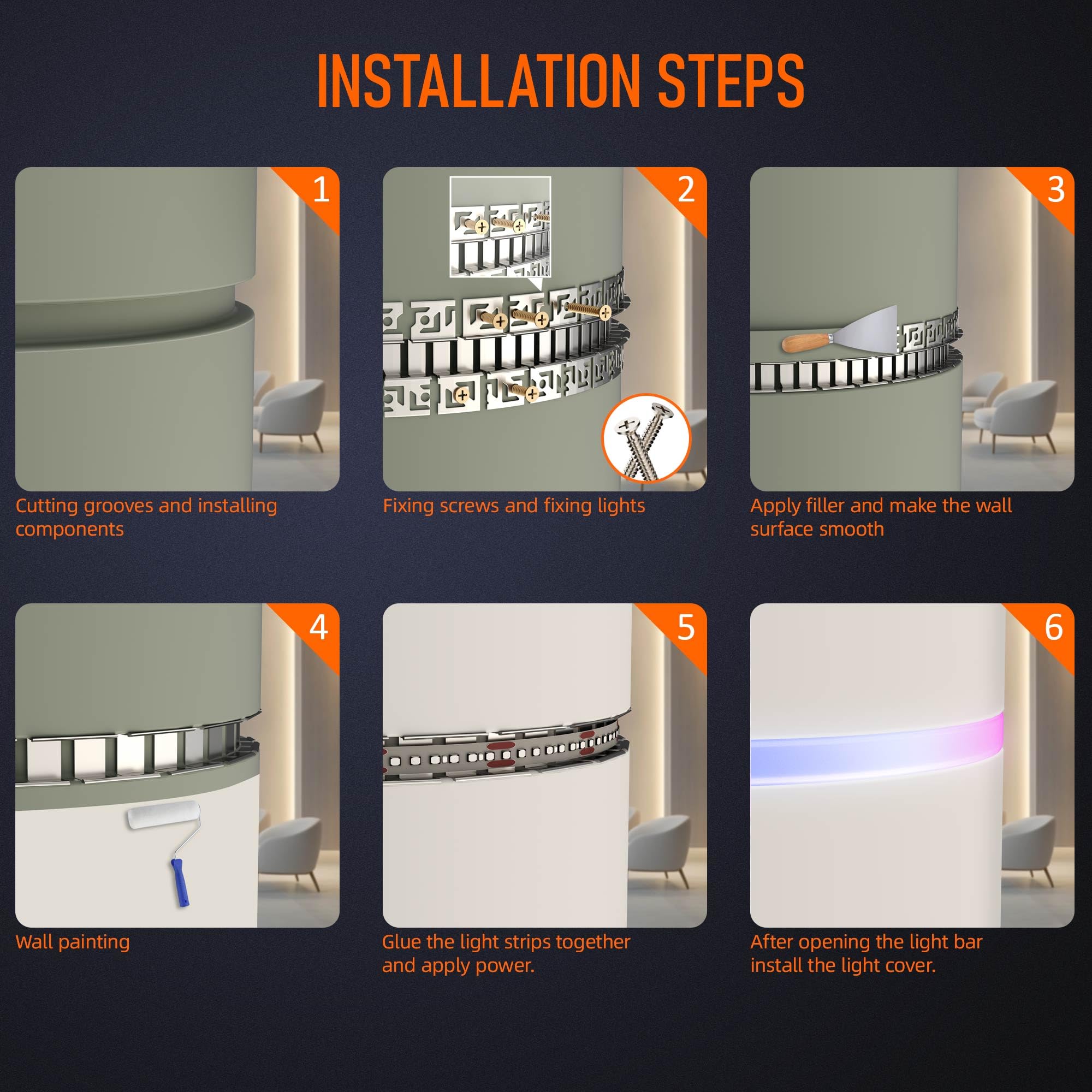 Profil LED do suchej zabudowy, profil aluminiowy, elastyczny, 2 m × 6, do pasków do 18 mm, podtynkowy dyfuzor LED, profil szynowy z silikonową osłoną do montażu na sucho