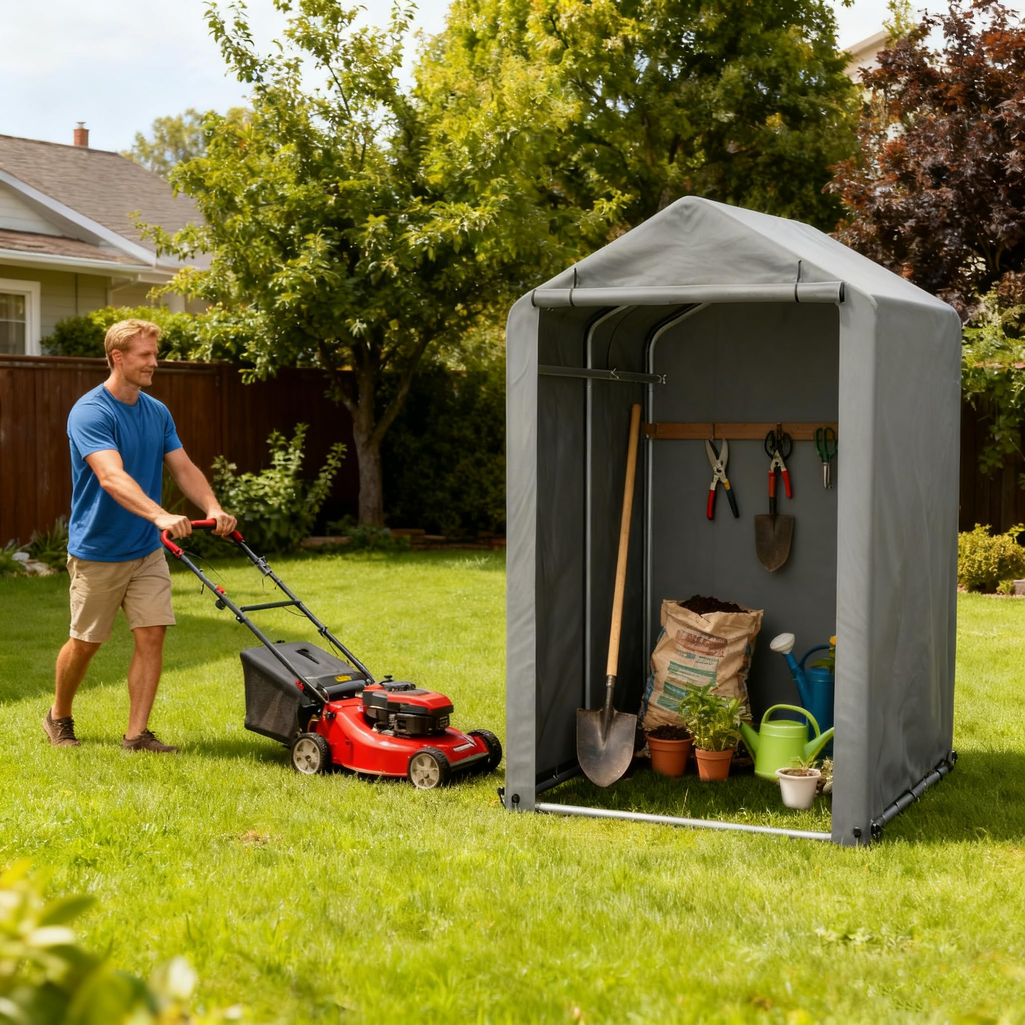 Fahrradgarage 187x100x160 cm, Carport Zelt Wetterfest, UV-Schutz, Wasserdicht, Fahrradzelt, Zeltgarage Geräteschuppen für 2 Fahrräder, Auto, SUV, Motorrad, Boot, Gartenhaus, Grau