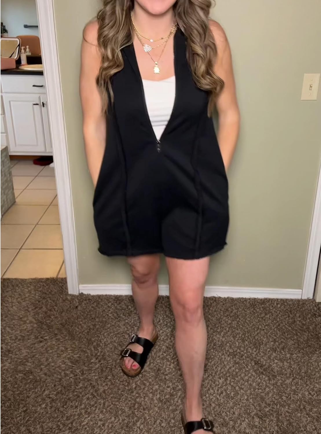 Women's Zip Up Romper Sleeveless Athletic Hooded Summer Loose Shorts Jumpsuits with Pockets - Image 2