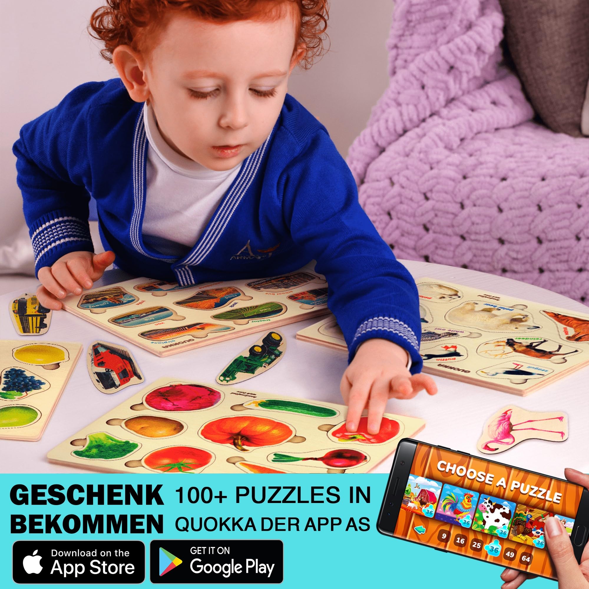 QUOKKA Spielzeug Puzzle ab 1 2 3 Jahre - Montessori Holz Steckpuzzle für Kinder ab 4 - Lernspielzeug Mit Realistischen Früchten für Mädchen and Jungen