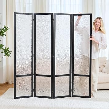4 Panel Acrylic Room Divider Privacy Screen - Freestanding Frosted Translucent Partition, Lightweight Modern for Home Office Studio Black, 4 Panels