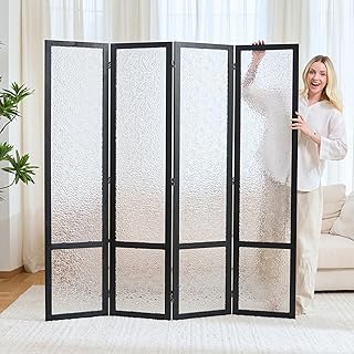 4 Panel Acrylic Room Divider Privacy Screen - Freestanding Frosted Trans...