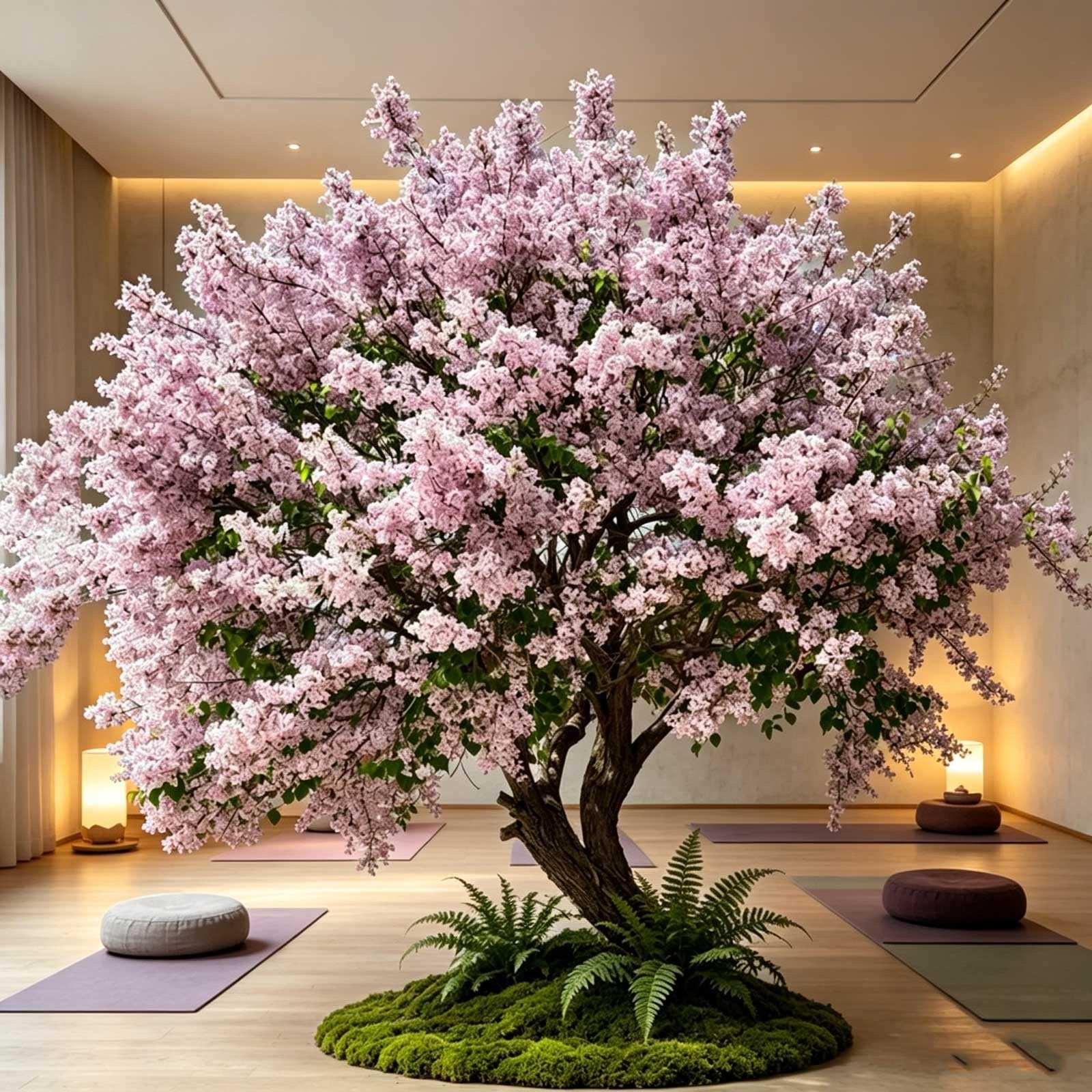 Kiboncy One Color Aesthetic Vintage Style Simulation Lilac Tree, Twisted Multi-Stem Pink Lilac Blossom Artificial Tree, Minimalist Cement Wall Scene Decorative Plant