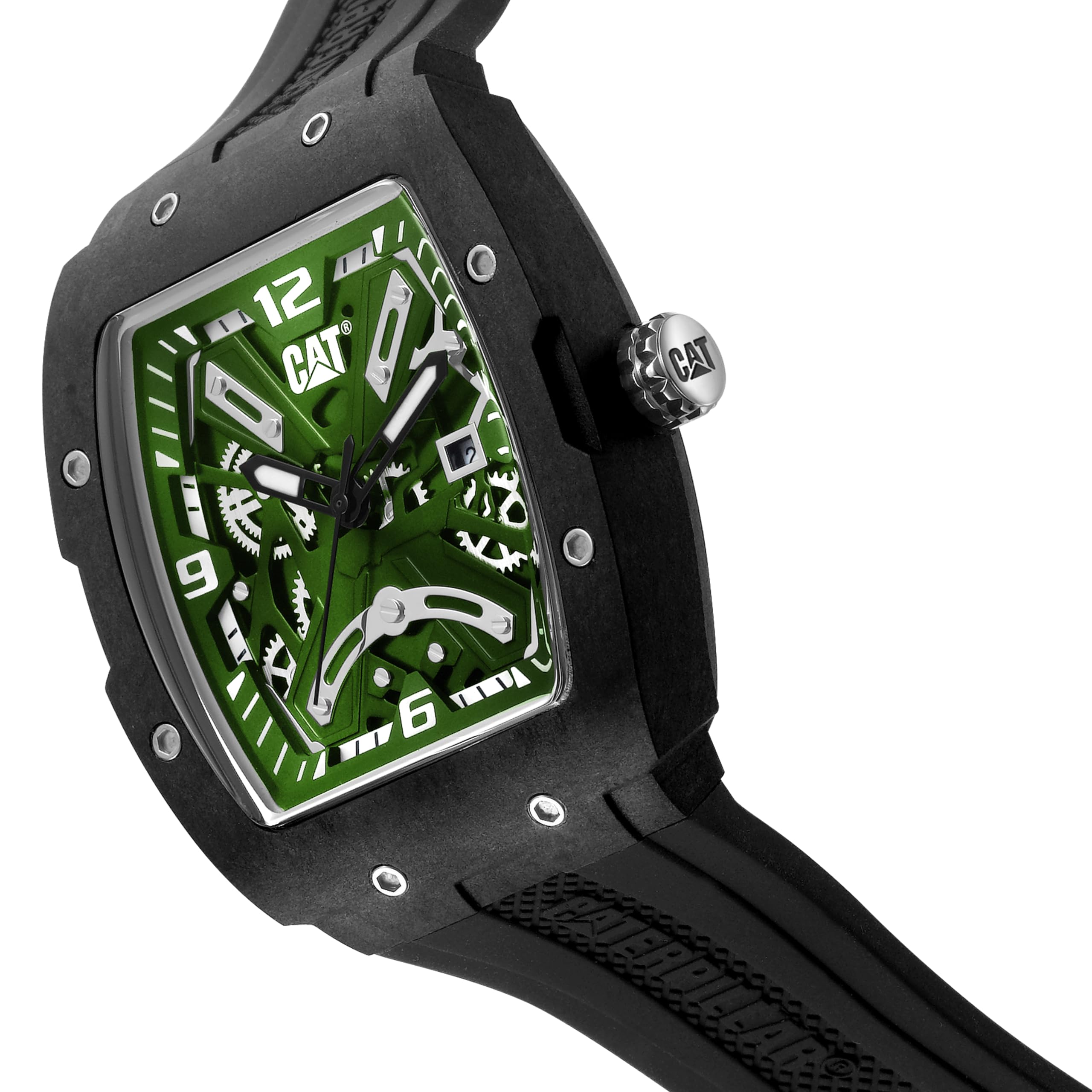 CAT Caterpillar - Reloj de esfera de esqueleto para hombre, caja de fibra