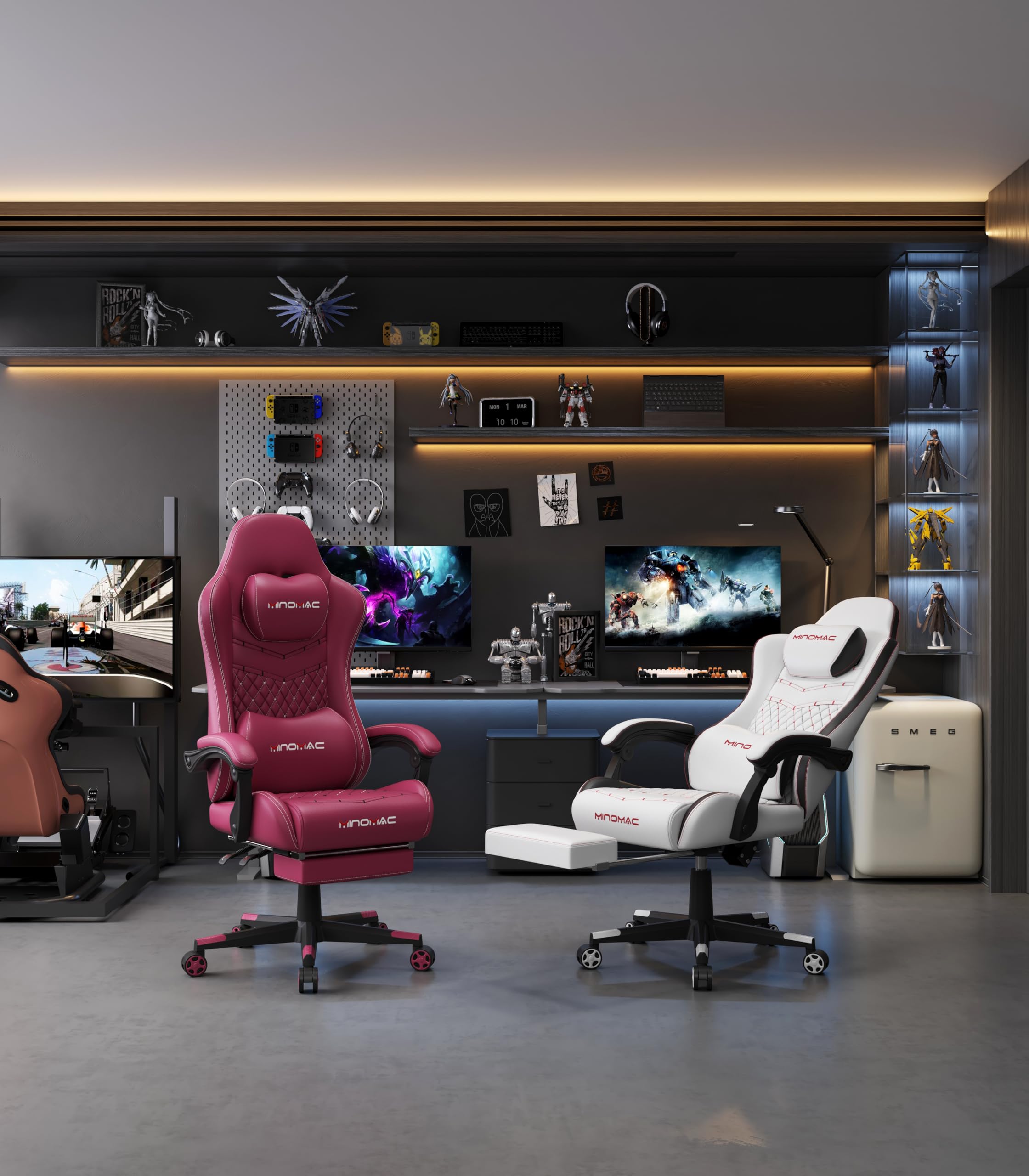 Gaming Chair, 400 lbs Adult Chair, High Back Computer Chair with Footrest and Linked Armrests, Office Video Game Chair with Lumbar Support (): Pure Red