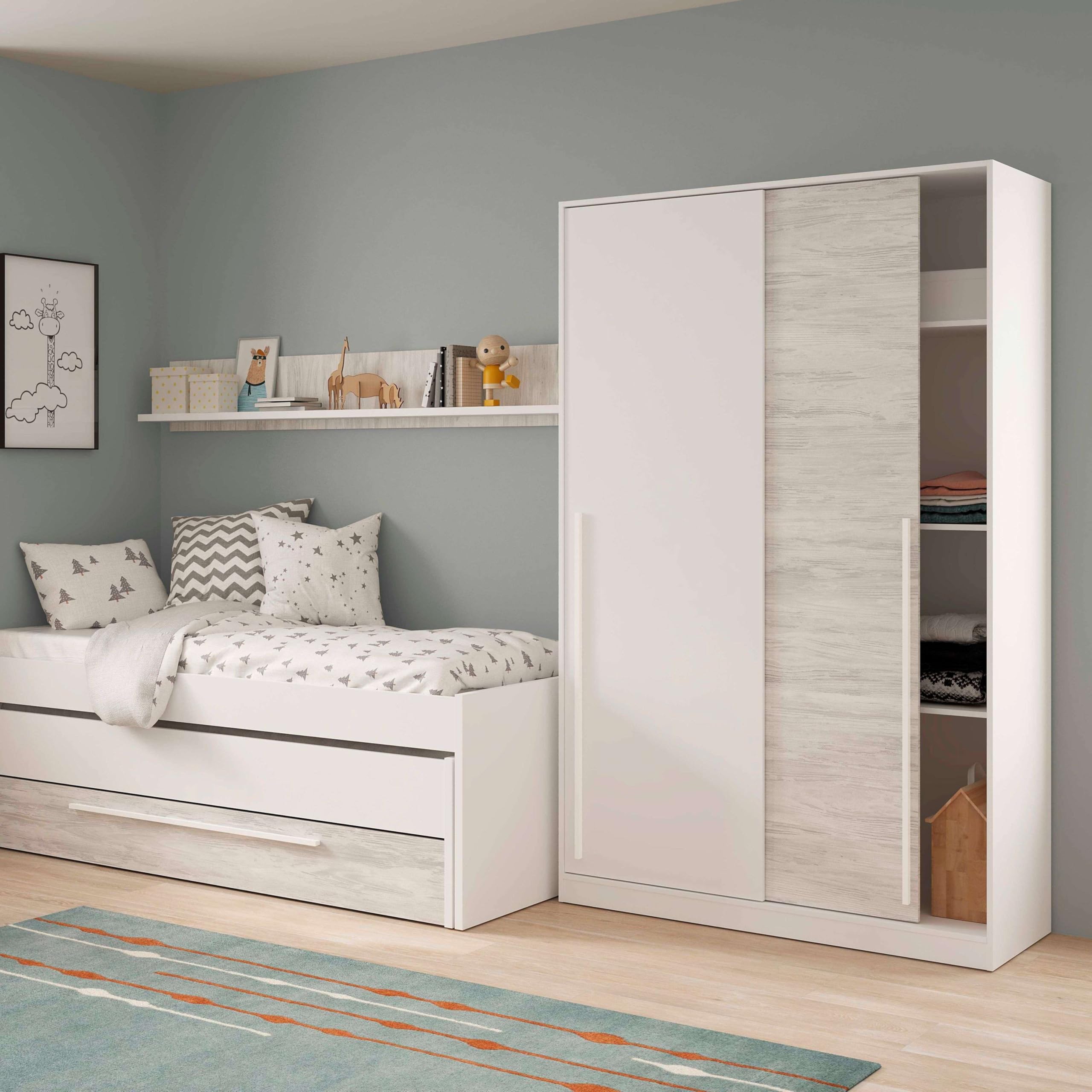 Habitdesign Armario 2 Puertas Correderas, 200x120x50 (AltoxAnchoxFondo - en cm), Color Blanco Artik y Blanco Velho, Modelo Elliot