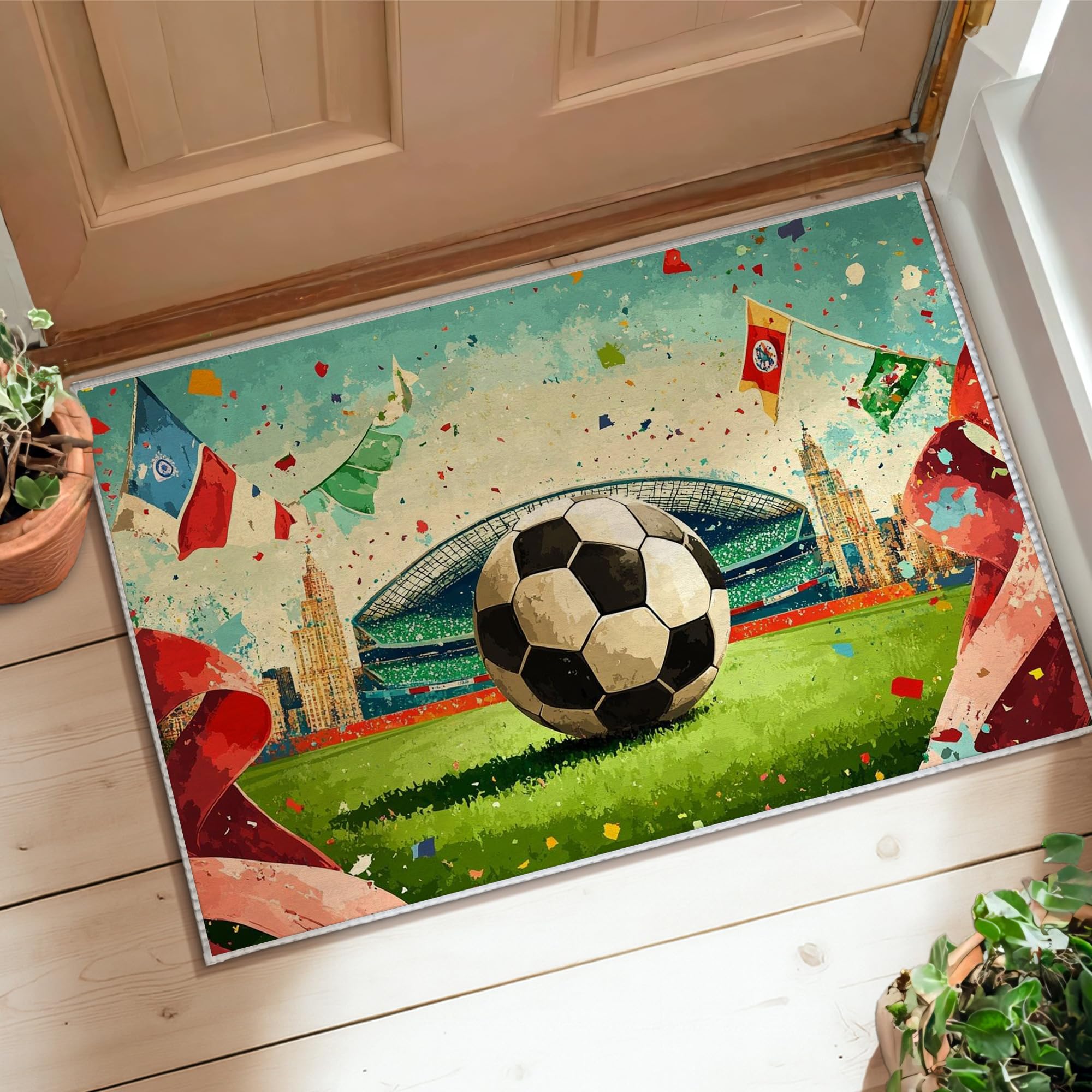 Tapis de salle de bain football poils courts et entretien facile pour buanderie verte
