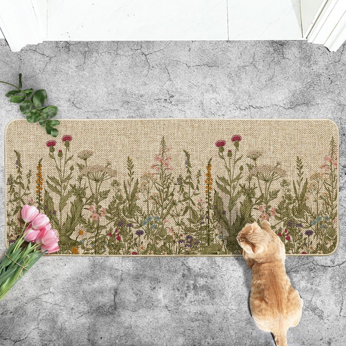 Artoid Mode Wildflower Floral Spring Doormat, Summer Home Decor Low-Profile Switch Rug Door Mat Floor Mat for Indoor Outdoor 24x59 Inch