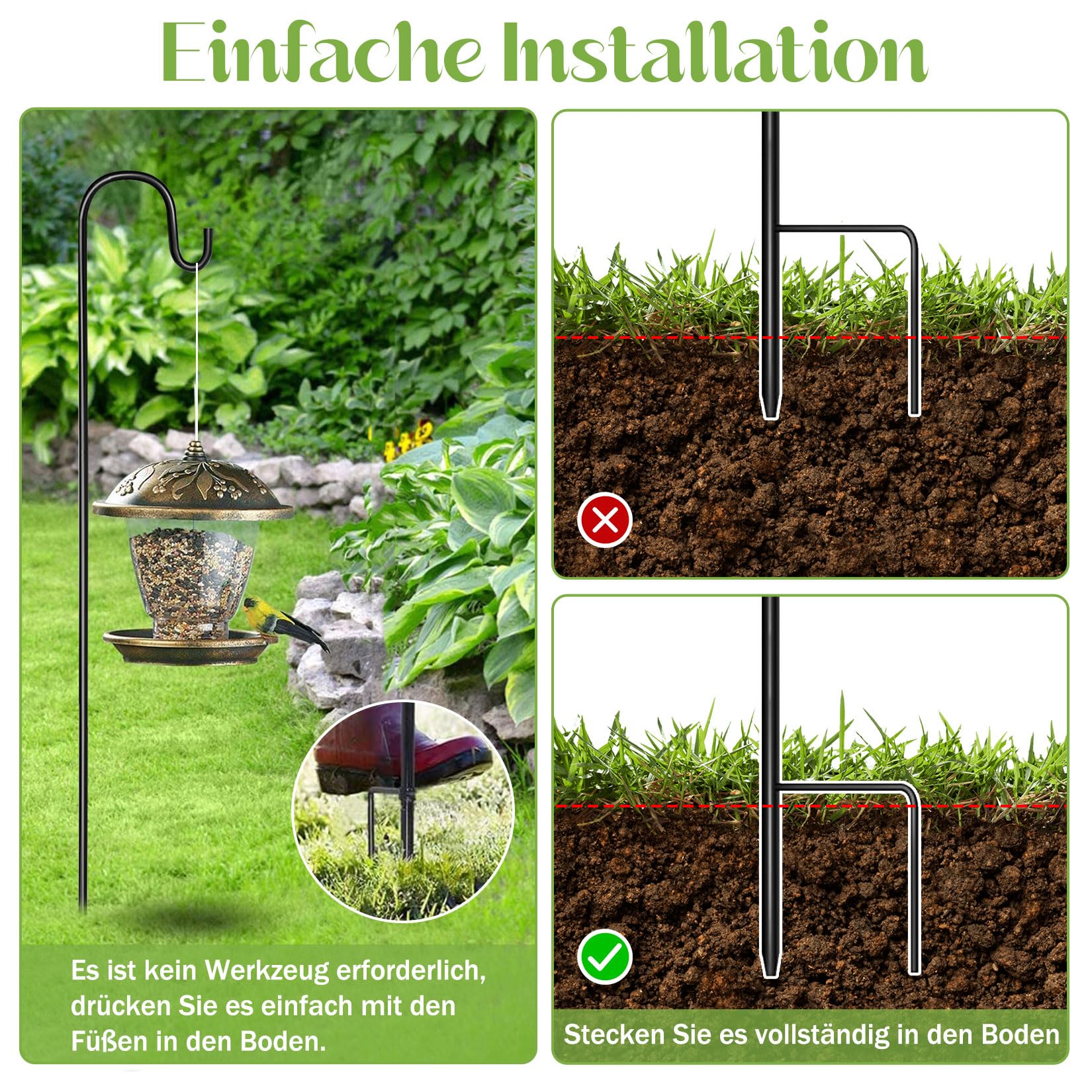 Gancho de pastor de 100 cm, 4 ganchos de pastor con 4 placas para plantas, altura ajustable, barra de pastor, arco, gancho de metal con gancho para jaulas de pájaros, carillones de viento