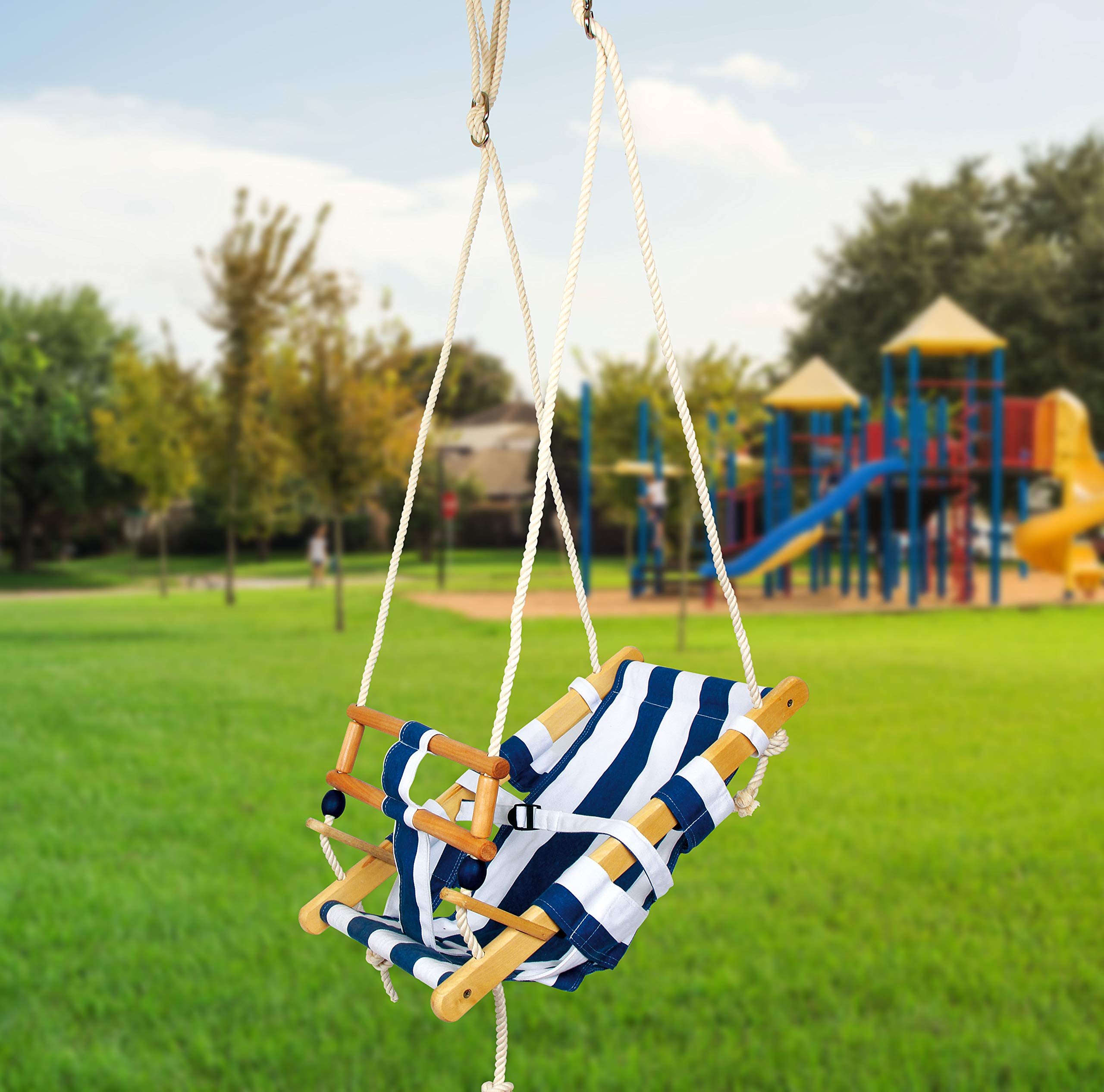 small foot Kinderschaukel "Maritim" aus Holz, belastbar bis 25 kg, sicher durch Gurt und Stoffbahn, ab 1,5 Jahren, 6996