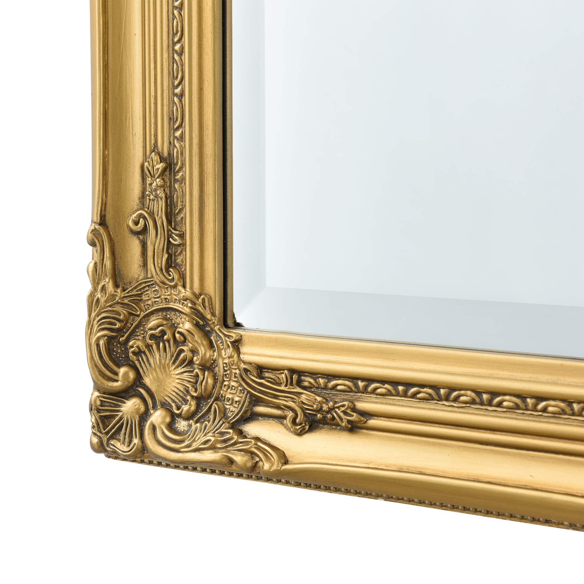 [en.casa] Wandspiegel Livorno 132x42x3,5 cm aus Eukalyptusholz Goldfarben | Ganzkörperspiegel, Barockspiegel groß, rechteckiger Rahmen, für Schlafzimmer, Flur, Vertikal oder horizontal montierbar