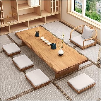 Minimalist Japanese Low Coffee Table for the Floor Tatami Meditation Altar Table Large Wooden Dining Table for Living Room and Dining Room 120 cm