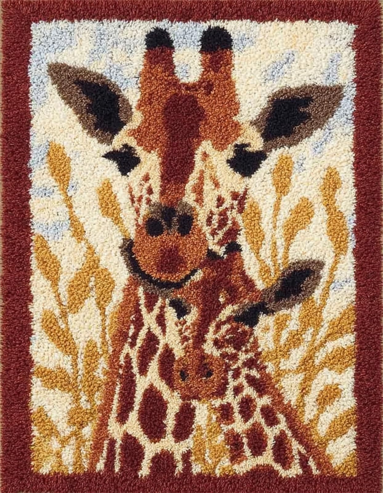 Wallphantom Tier Handarbeit Set Für Erwachsene,Giraffenmutter und Kind,Riegel Haken Teppich Kits,Häkelset Für Anfänger,Teppich Herstellung Kits,Stickerei Sofa Kissen Teppich,80x115cm