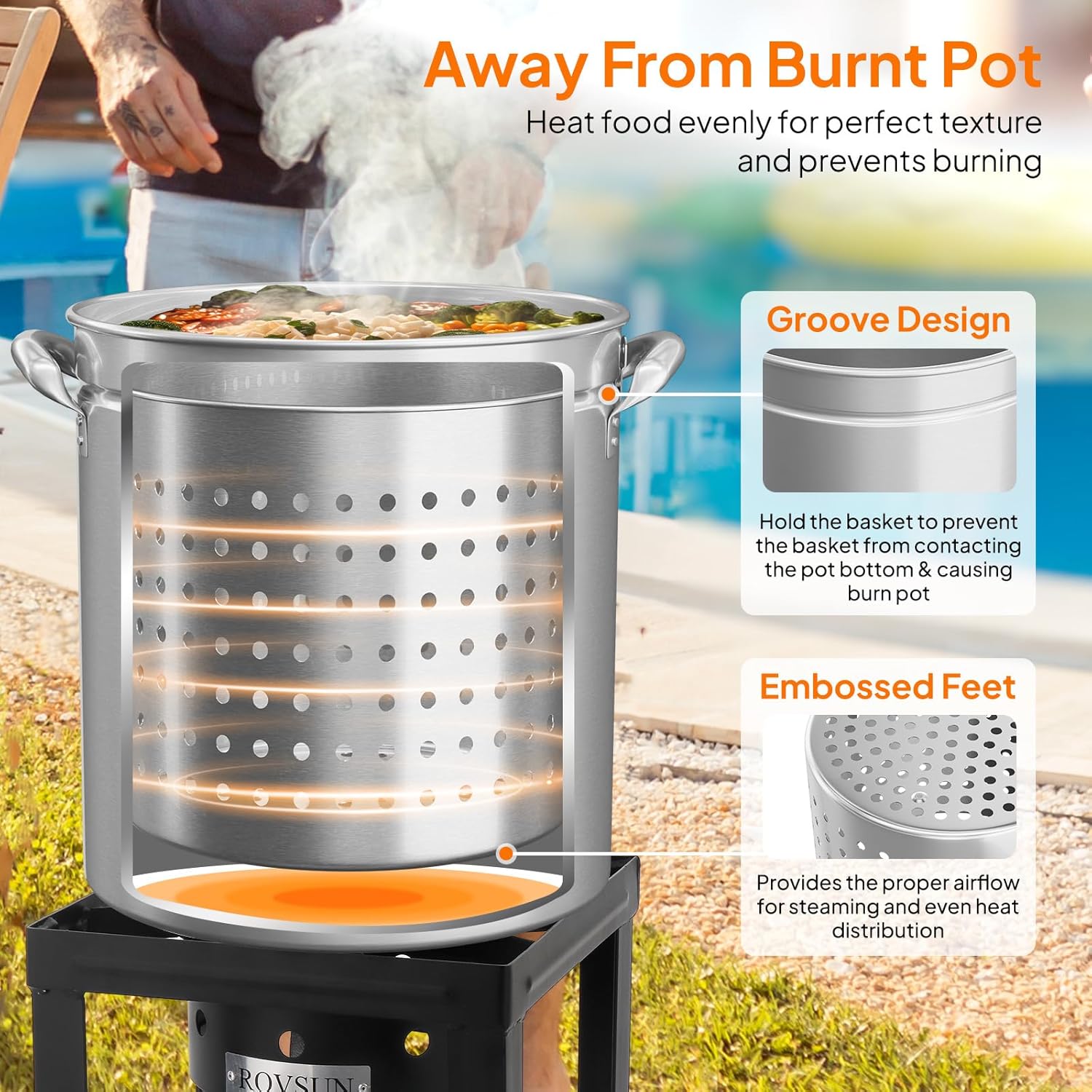 Bonnlo 36QT Turkey Fryer Pot with Steamer Basket, Lid & Lifting Hook, Stainless Steel Seafood Boil-Pot for Lobster, Crab & Shrimp, Heavy-Duty Deep Stockpot for Outdoor Boiling, Cooking & Frying