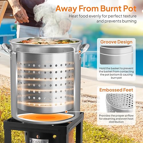 Miniatura 4 de ROVSUN Freidora de Pavo y Olla para Hervir Mariscos de Acero Inoxidable de 36 Cuartos de Galón con Canasta, Tapa y Gancho, Olla Grande para Cocinar