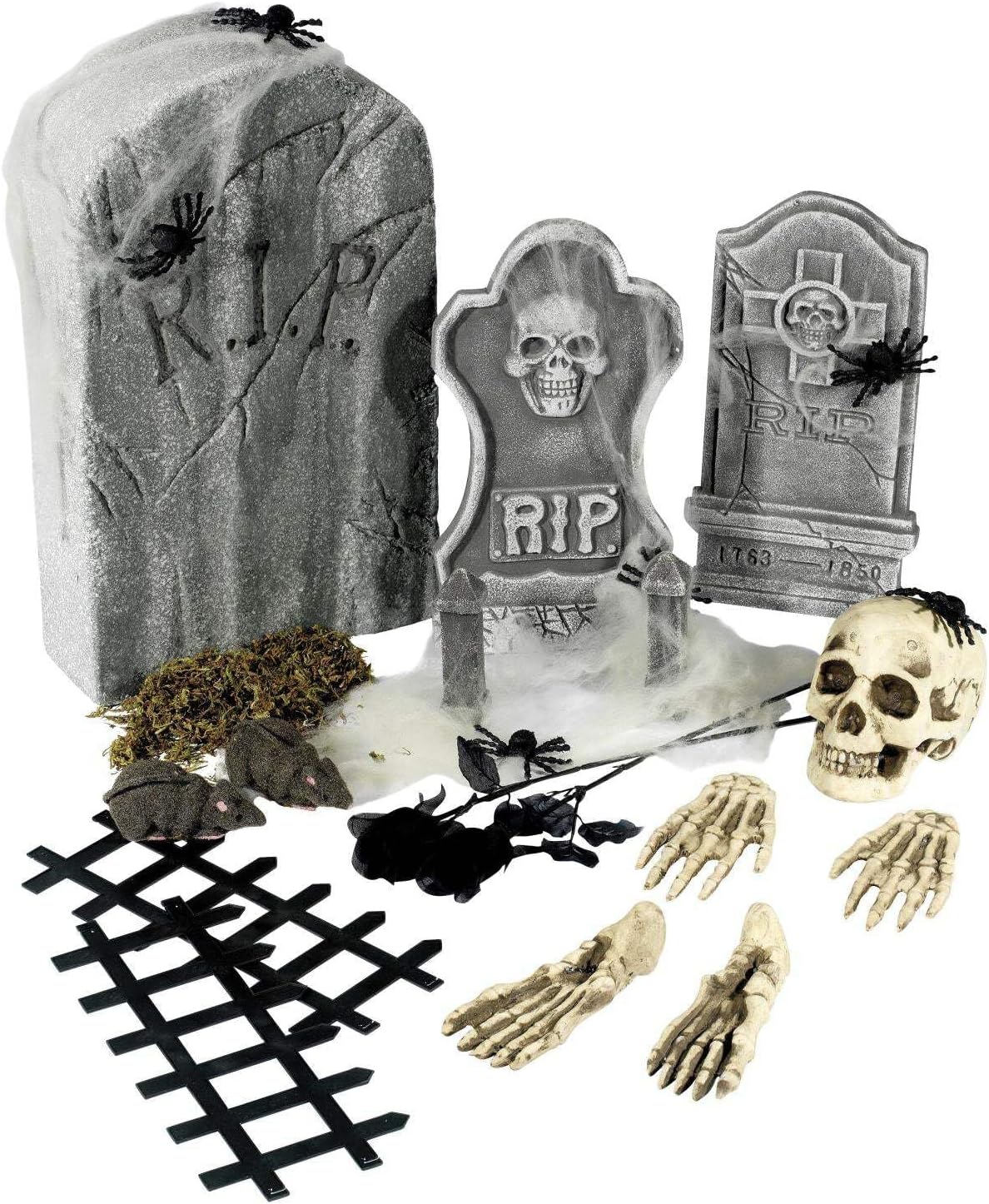 Smiffys Plastic Graveyard Decoration Set (Pack of 24) (One Size) (Gray)