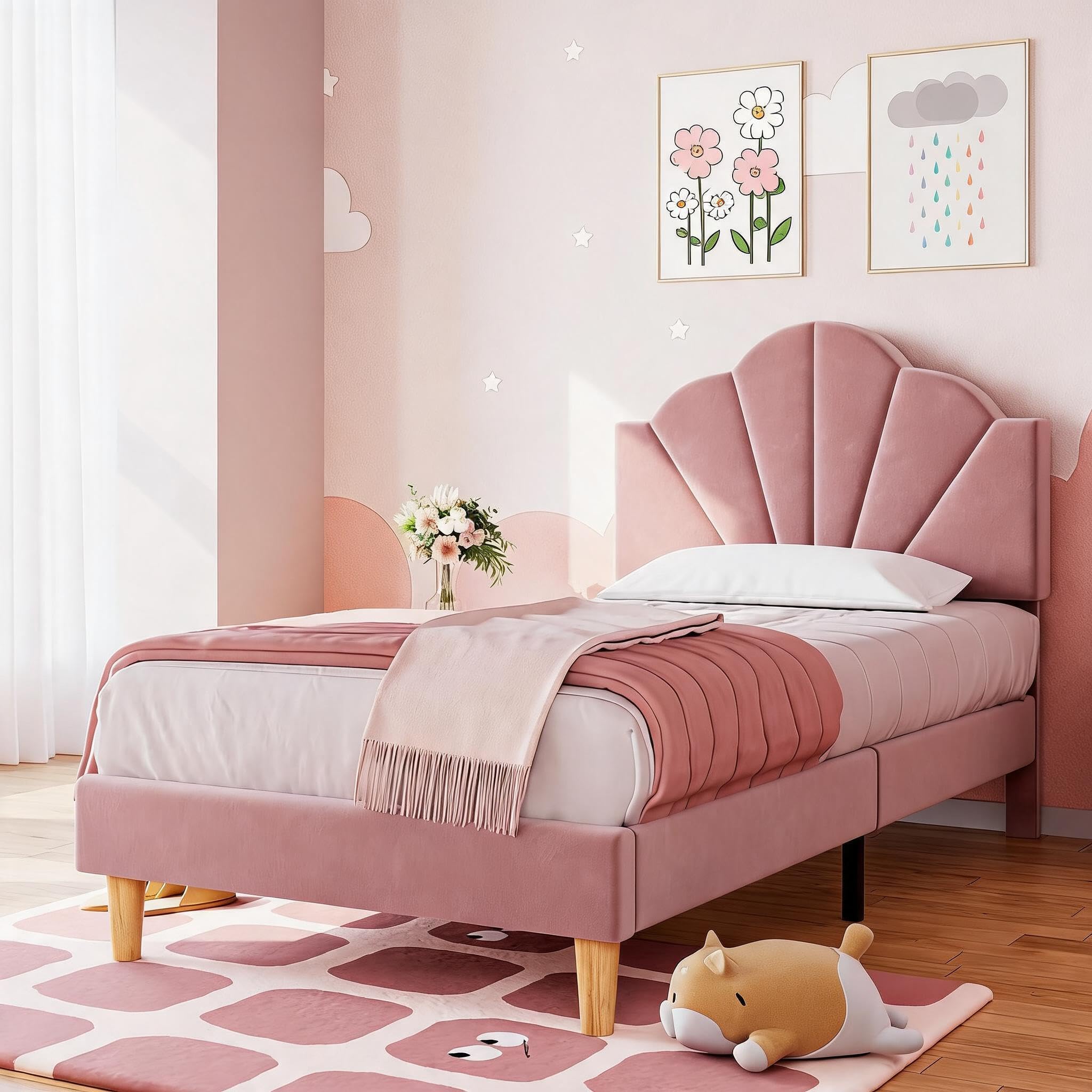 IDEALHOUSE Pink Velvet Bed