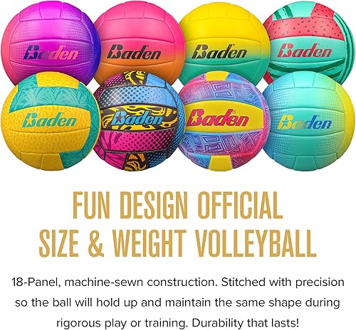Miniatura 2 de Baden  Fun Design  Official Size & Weight Indoor & Outdoor Volleyball  Bright & Beachy! Soft Touch Synthetic Leather, Durable Stitching All Ages &