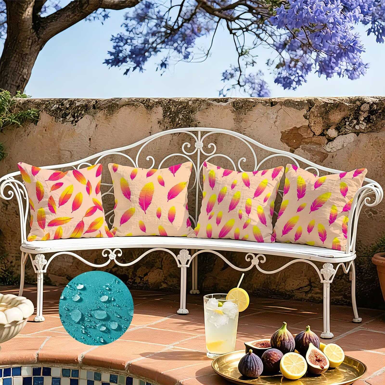 Giallo Federe Cuscini Divano 65x65cm, Cuscini da Esterno Set de 4, Cod-139 | Lin Copricuscini Decorativi Letto Arredo, per Letto, Soggiorno, Giardino, Esterno, Casa Decorazione Set di 4 Piuma