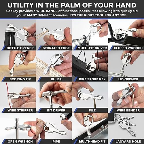 Miniatura 2 de Geekey Llavero multiherramienta – Herramienta EDC con más de 16 funciones | Llavero abrebotellas pequeño con destornillador, llave inglesa y