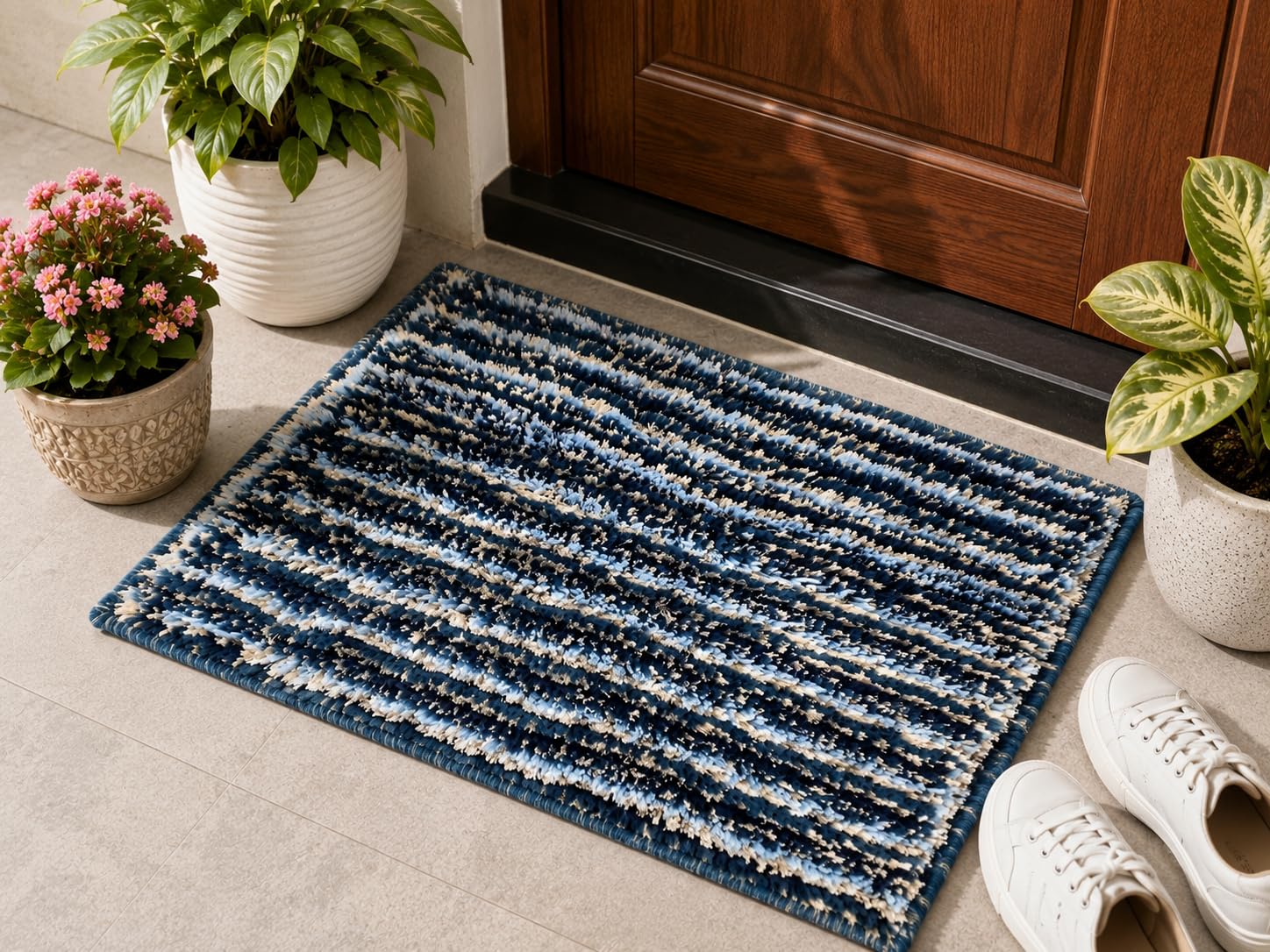 Daily Use Striped Utility Mat Washable bathmat | Striped Design, Daily Use, Machine Washable, Doormat Style, Blue Tones-image-21