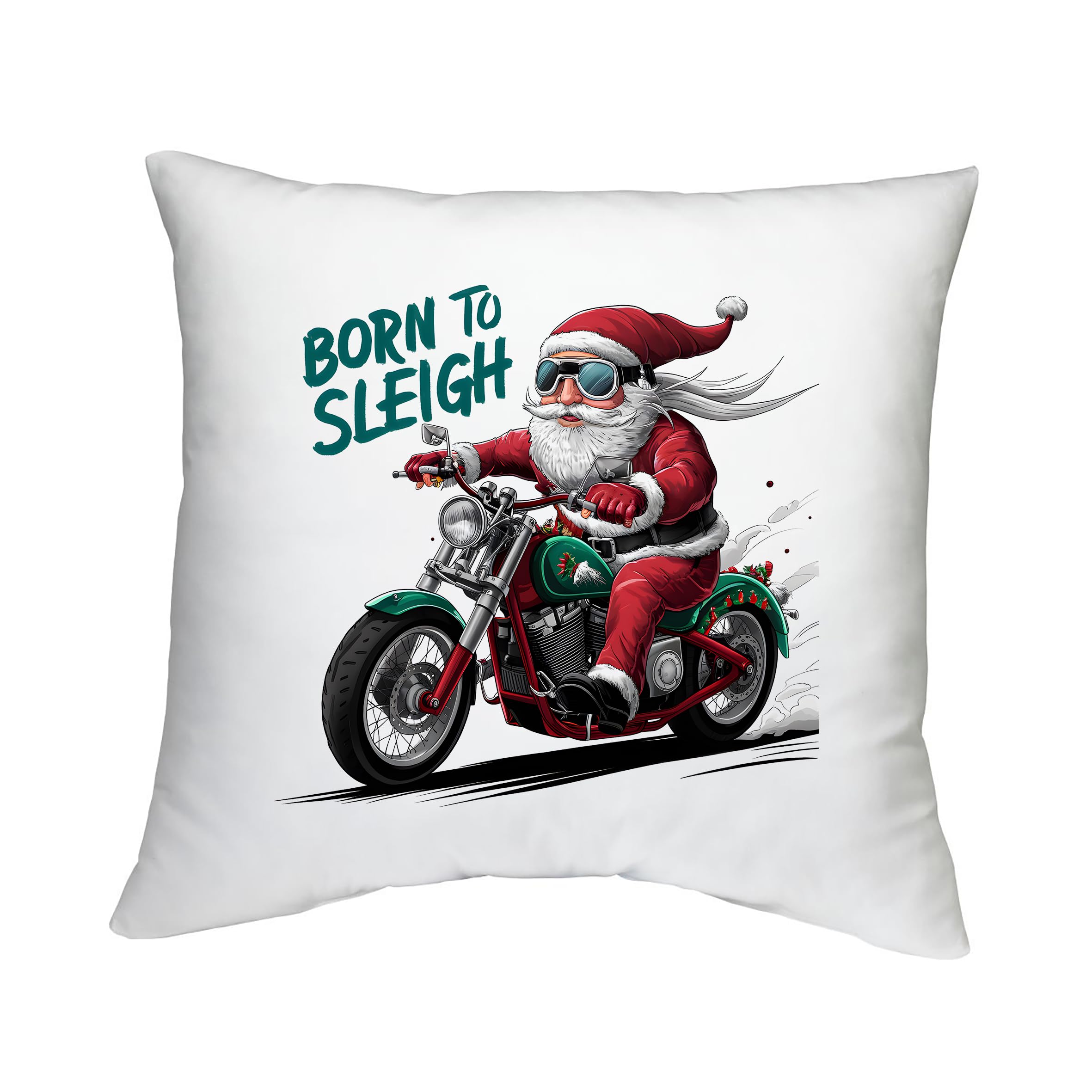 Shopagift Born to Sleigh Motorbike Cushion Cover Santa Claus Biker Christmas Xmas Bedroom Lounge Accessory - 40cm x 40cm