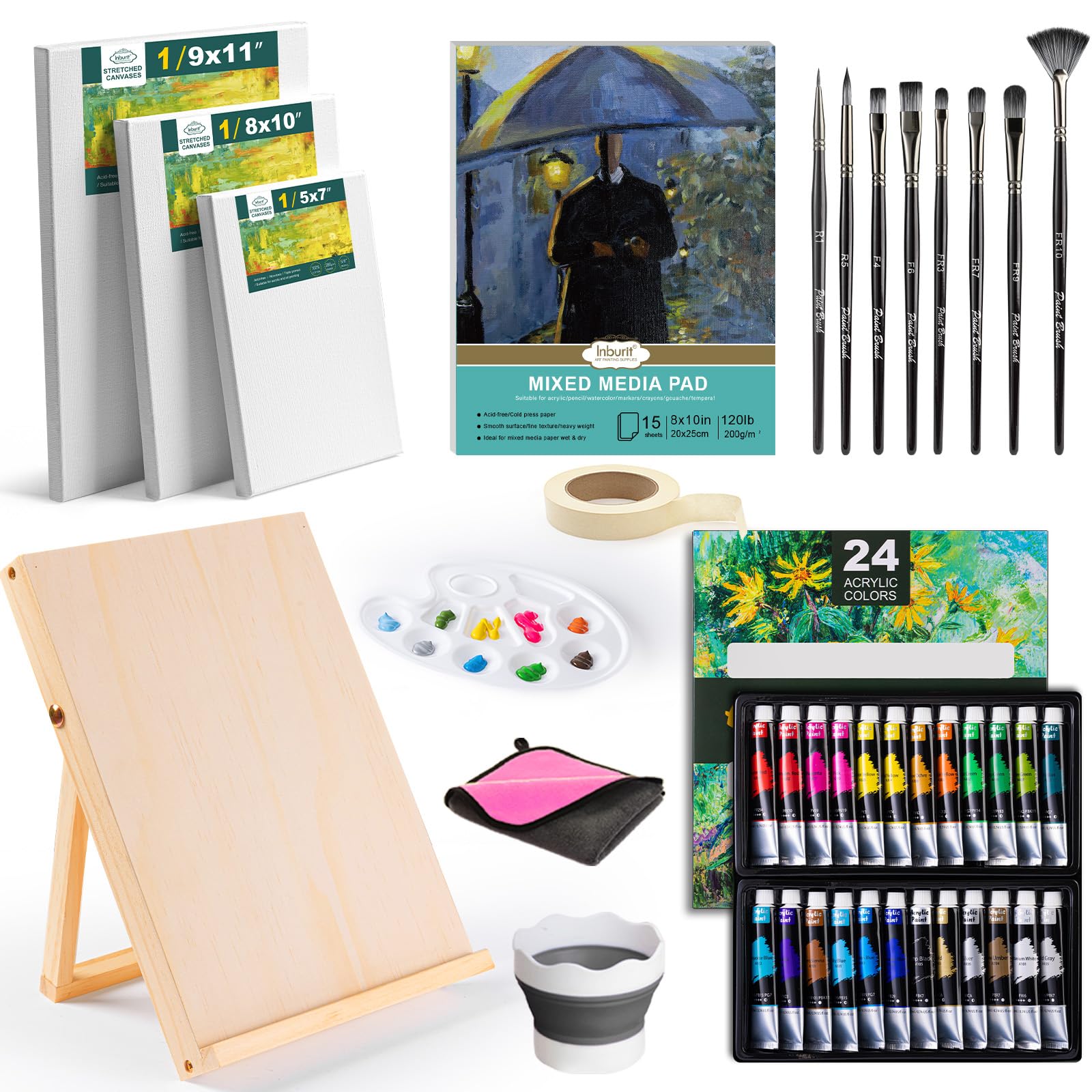 Acrylic Paint Set for Kids & Adults, Art Supplies Kit with Canvas | Complete 41 PCS Art Painting Supplies Kit, 24 Vibrant 22ml Acrylic Paint Tubes, Large Canvas Boards, Drawing Pad