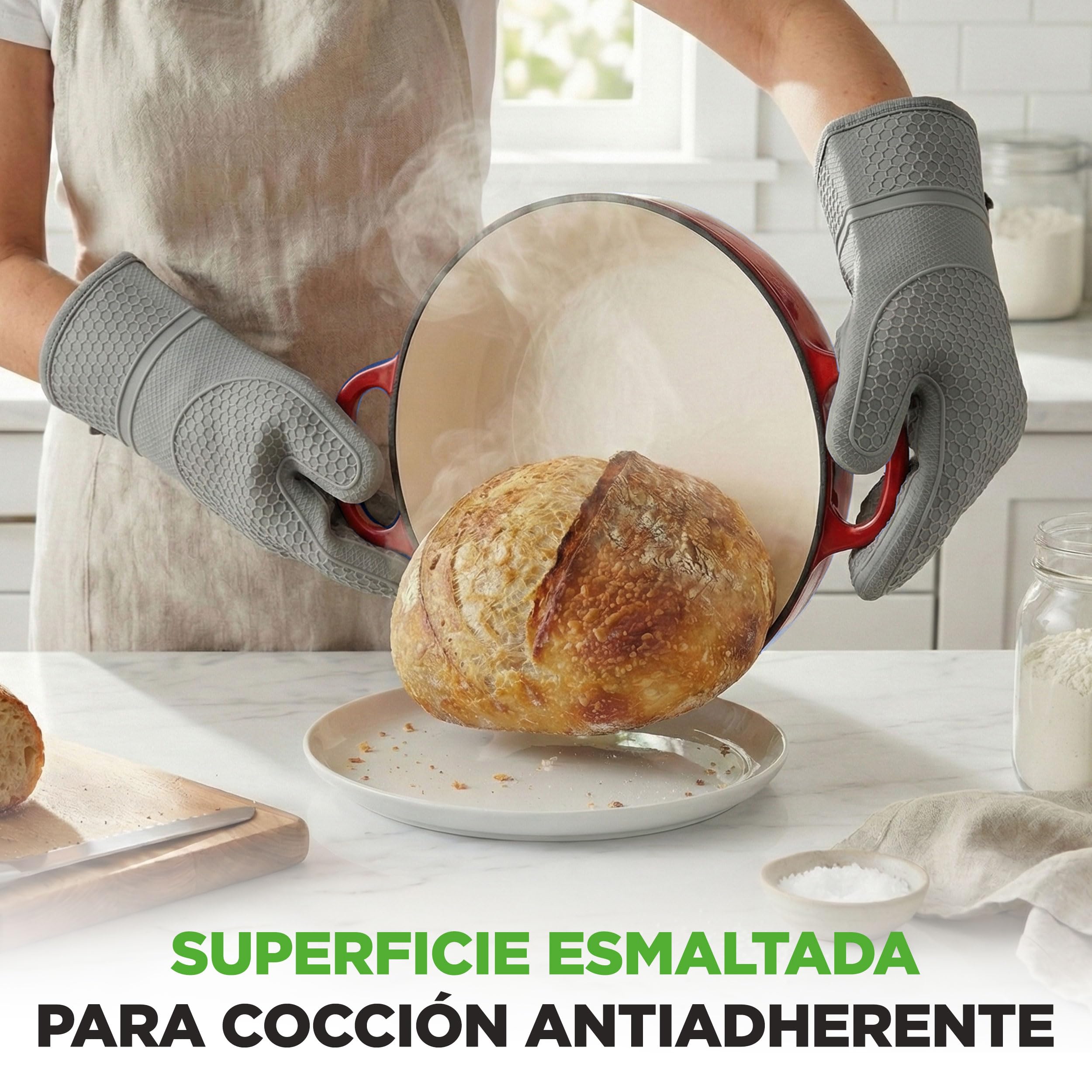 NutriChef horno holandés redondo de hierro fundido esmaltado para pan de masa madre, Molde con tapa tipo domo, Incluye guantes de silicona, 26 cms
