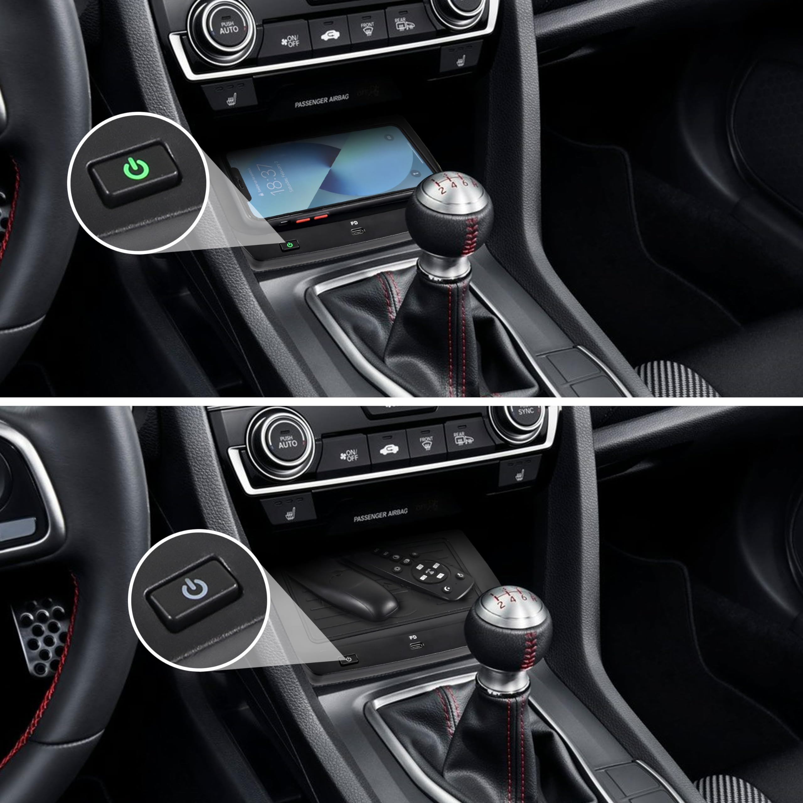 Cargador inalámbrico para coche consola central almohadilla de carga para Honda Civic 2016 2017 2018 2019 2020 2021 accesorios