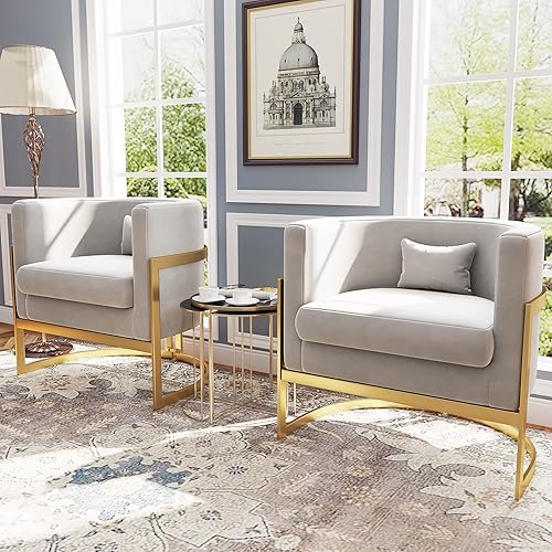 Miniatura 20 de Silla decorativa de terciopelo, moderna silla tapizada de barril verde, sillas de brazo ancho para sala de estar, dormitorio, club, sillas