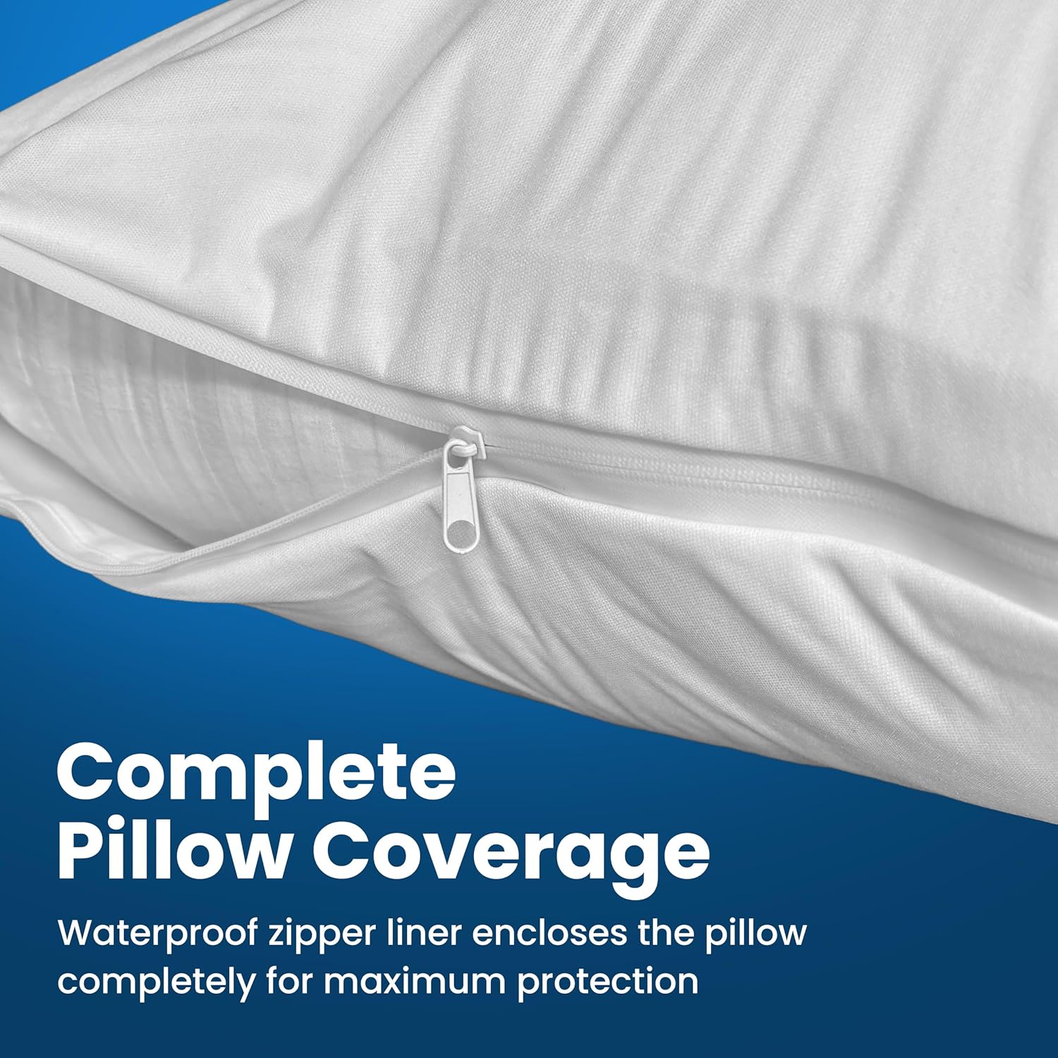 100% Stain Resistant & Waterproof Standard Size Pillow Protectors with Zipper Set of 2 - Bed Bug & Dust Mite Proof White Pillowcases - Breathable, Comfortable Covers for Pillows, 21 x 27 Inches