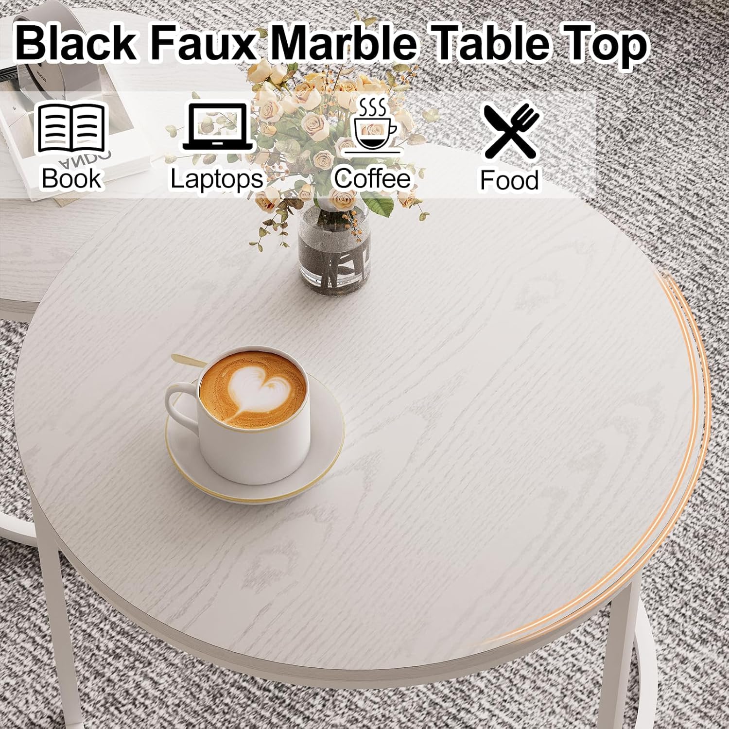 Huhote 2 Stücke Beistelltisch Set rund, Moderne Kaffeetische Satztische für Wohnzimmer Schlafzimmer, Reines Weiß