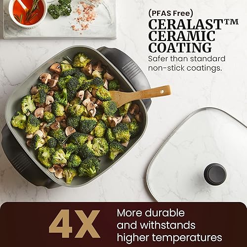 Miniatura 6 de Elite Gourmet Ceralast Ceralast - Sartén eléctrica antiadherente de cerámica antiadherente de 12 x 12 x 3 pulgadas, apto para lavavajillas, plato