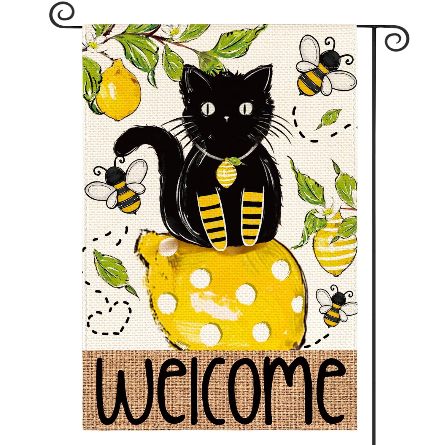 AVOIN colorlife Lemon Cat Bee Summer Garden Flag 12x18 Inch Double Sided, Welcome Seasonal Holiday Burlap Yard Outdoor Decoration