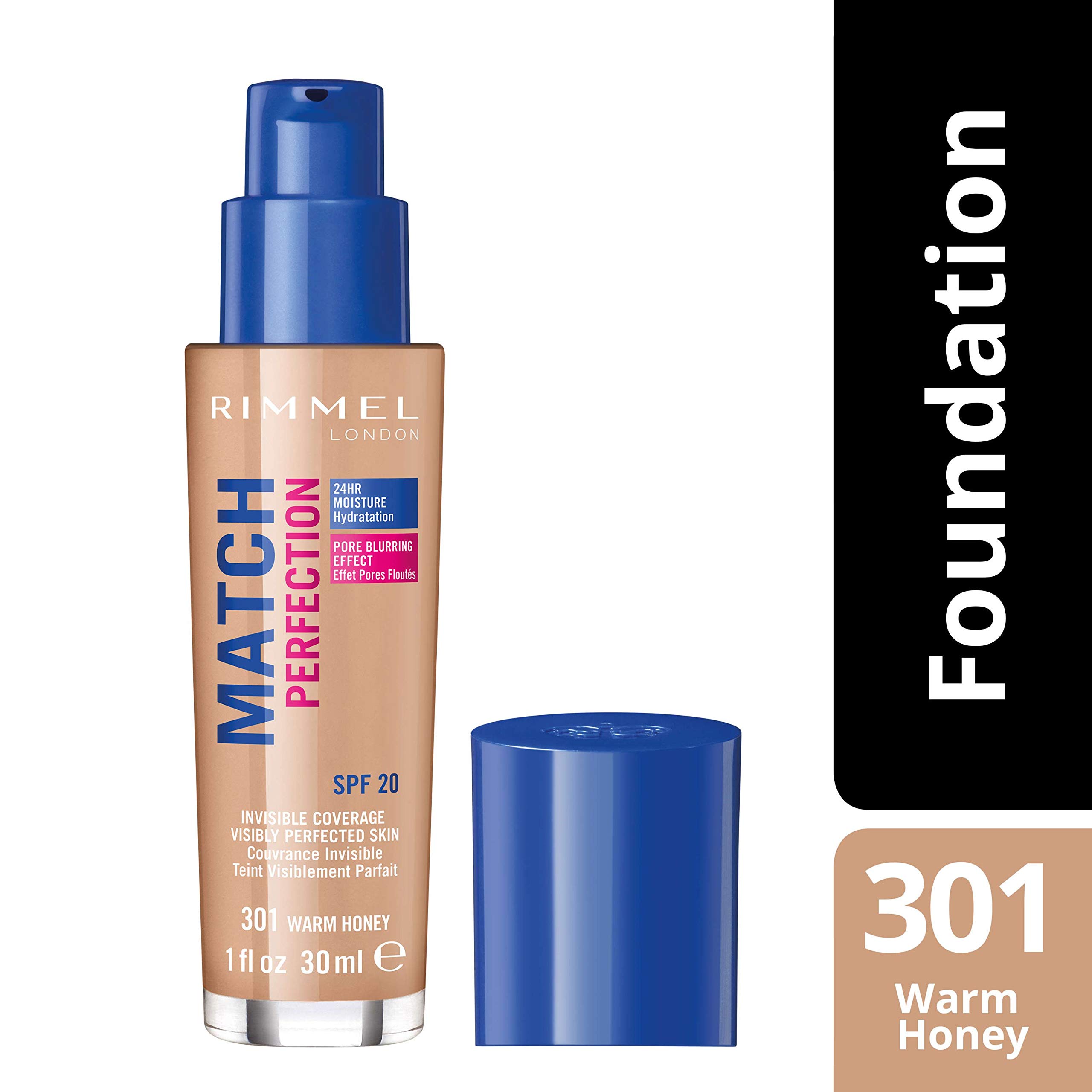 Rimmel Match Perfection Foundation 301 Warm Honey, Medium Coverage, 24hr Hydration, No Caking or Creasing, Lightweight, Reduces Imperfections, Invisible Coverage, SPF20, Cruelty Free — view 3