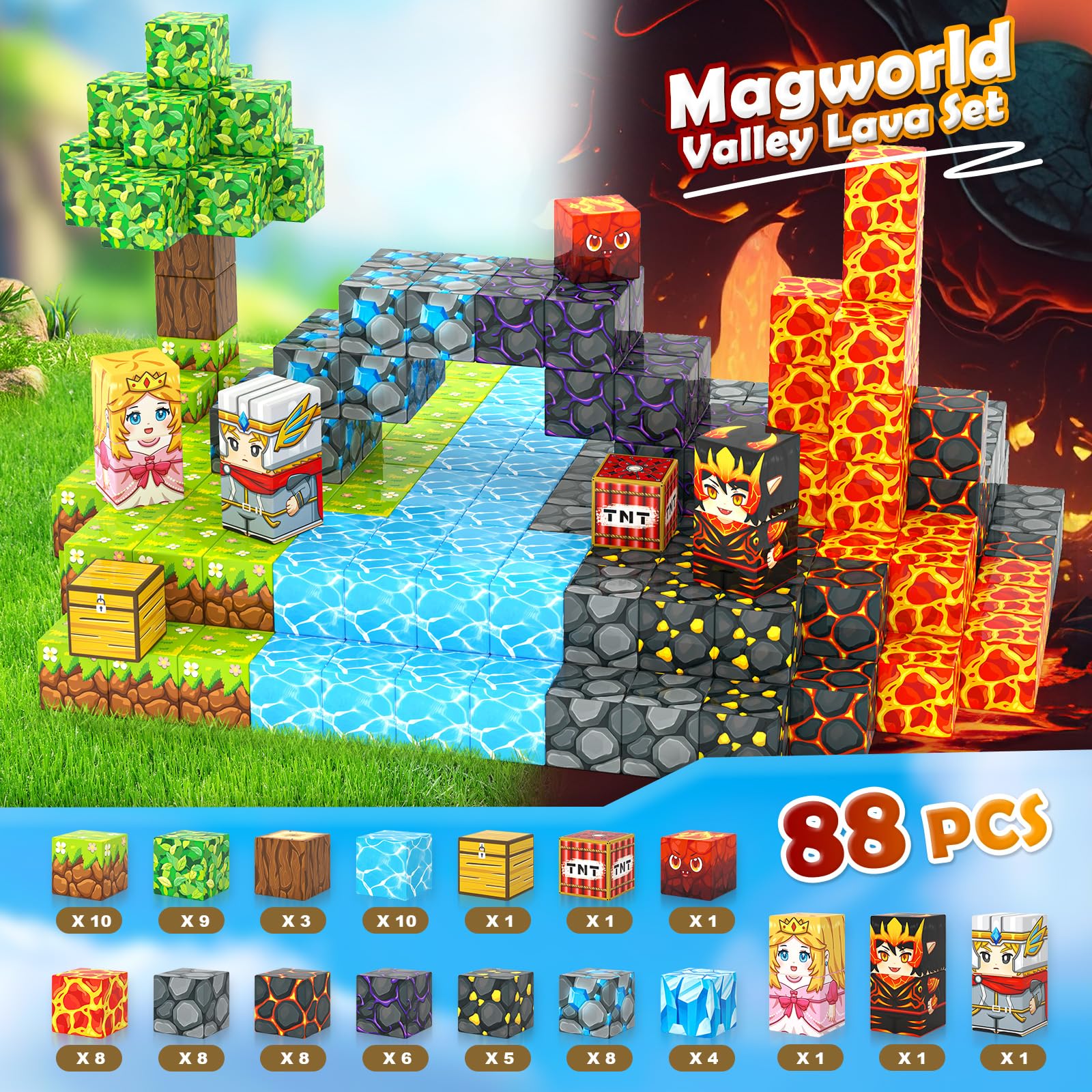 IGIVI Magnetic Blocks - Build Mine Magnet World Lava Valley Set