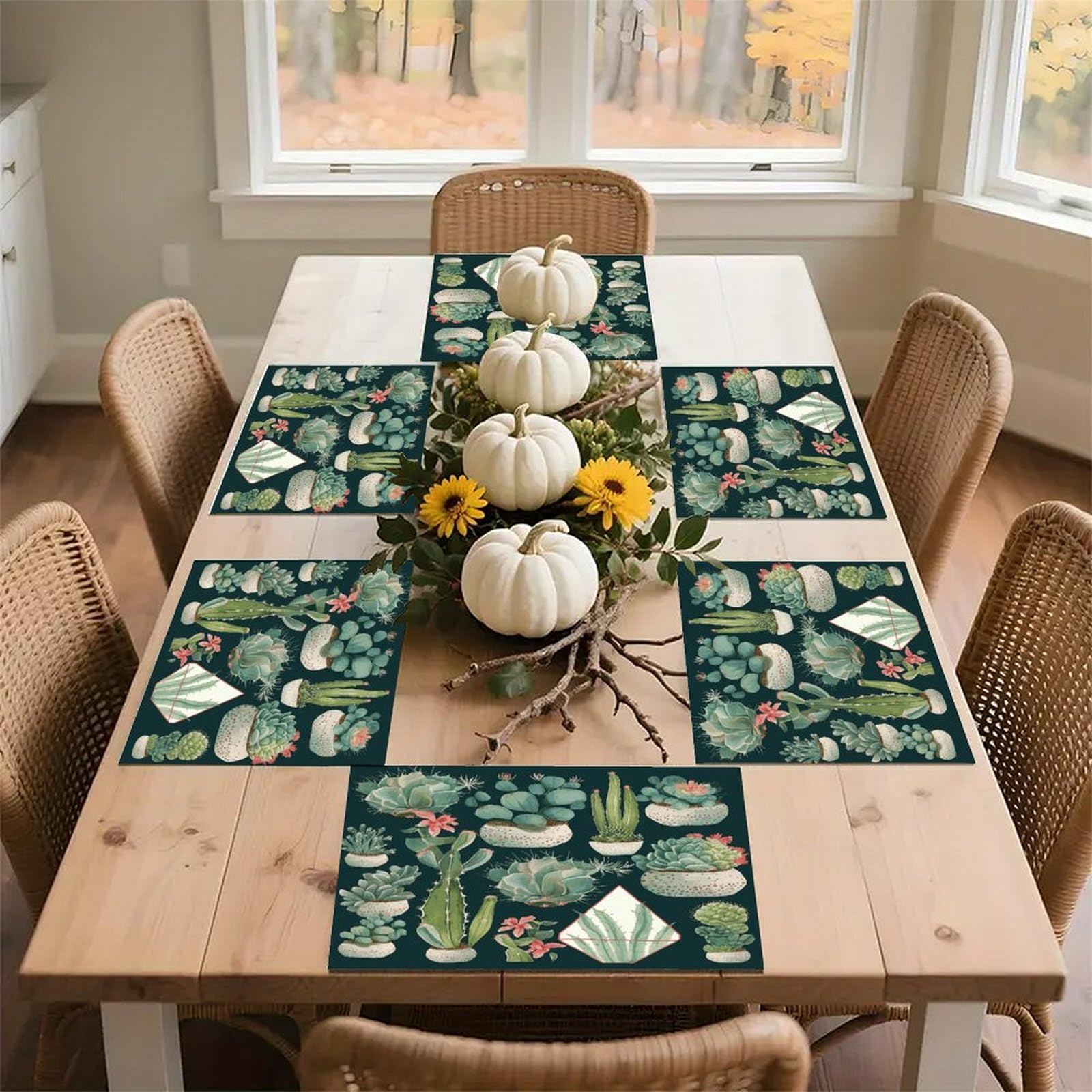 Succulent Plants and Cactus Placemats Non-Slip Heat Resistant Table Mats Flax Washable Cloth Place Mats Easy to Clean Premium Placemat for Kitchen Dining Table Decor Party Outdoor