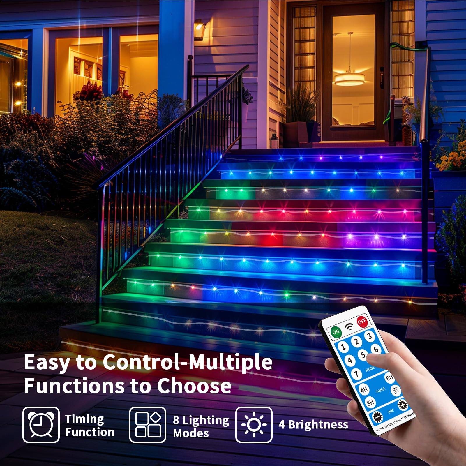 LairtPOW Paquete de 4 luces solares de cuerda de 39 pies, 100 luces LED multicolor impermeables para exteriores, control remoto, para camino, piscina, patio, jardín, palmera, Navidad, Halloween